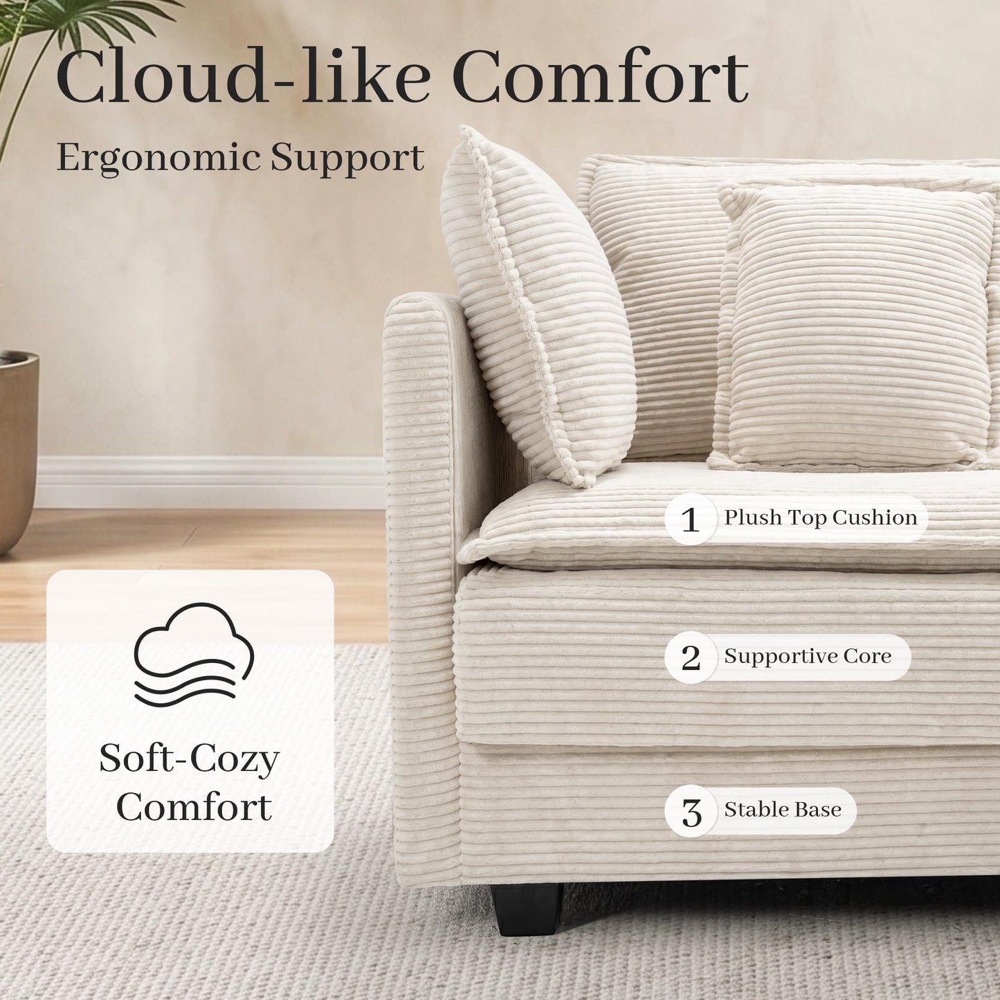 Nestvado 78.4" Corduroy Loveseat Couch, Small 2 Seater Sofa Modern Upholstered Couch for Living Room Apartment Bedroom, Beige