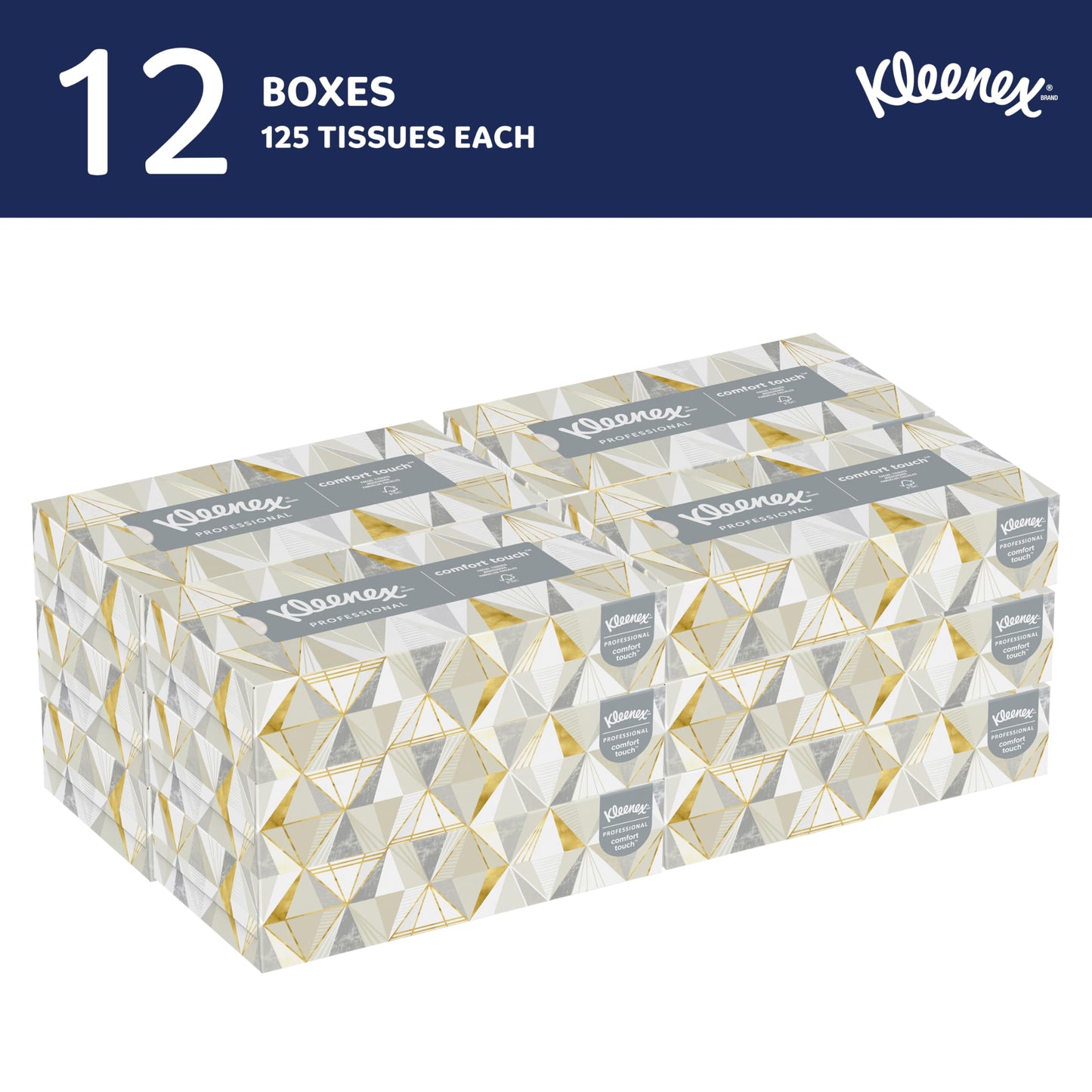 Kleenex Professional Facial Tissue, Bulk, 12 Boxes x 125 Tissues (03076)