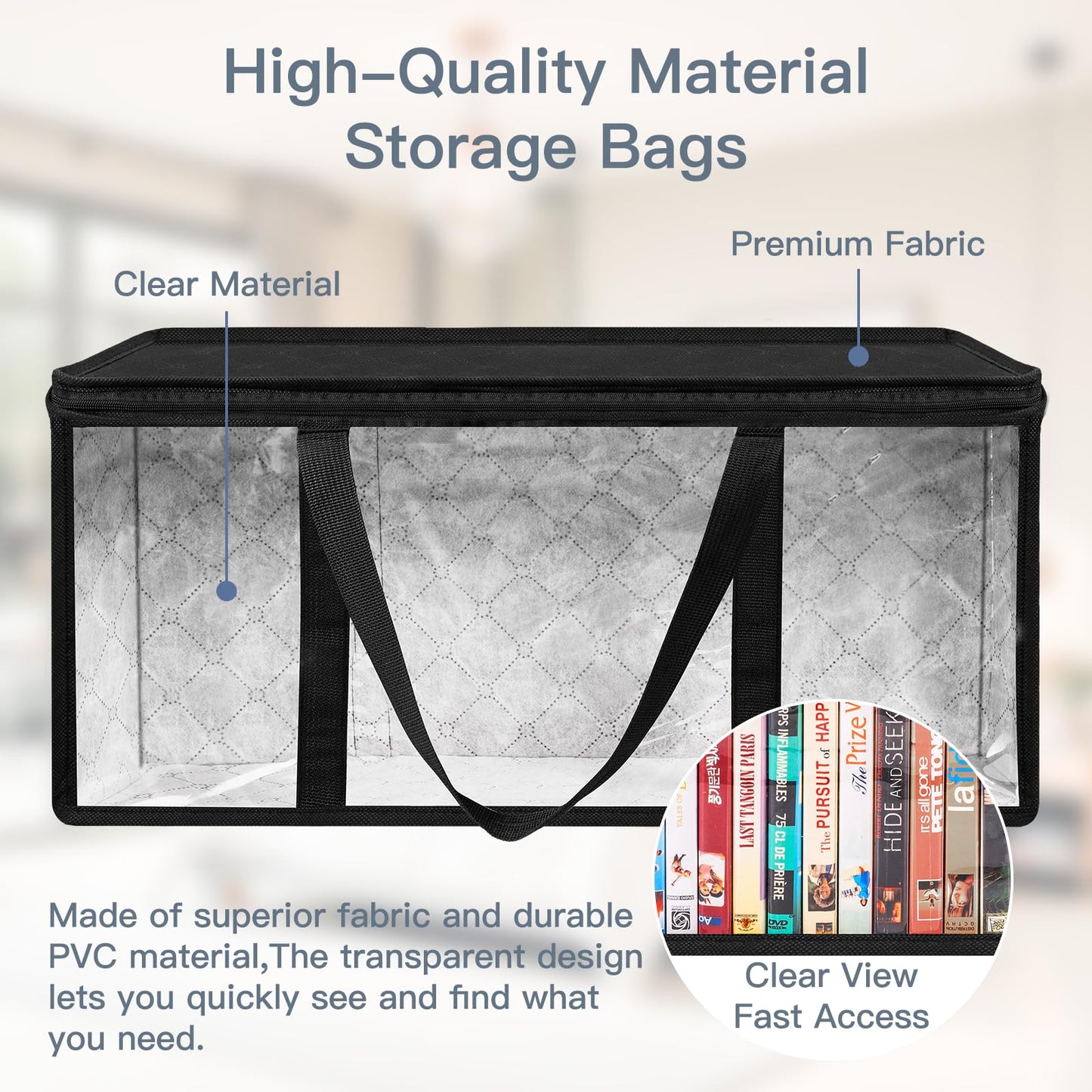 Criusia 6 Pack DVD Storage Bags, Clear PVC Media Organizer with Zipper and Handles, Stackable Holder Case for CDs, Blu-ray, Video Games, Albums, Movie Cases