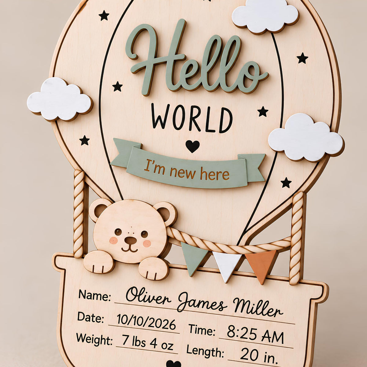 MEMOLEBIA Hello World Newborn Sign Announcement Hospital for Boy (HW11)