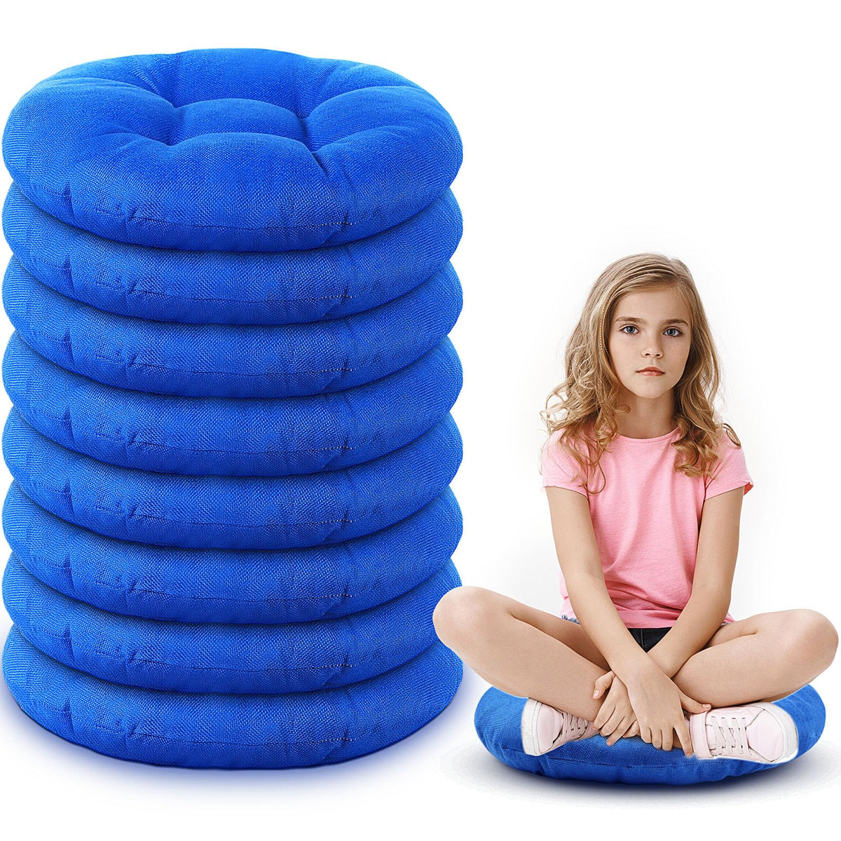 Fumete 8 Pcs Round Floor Cushions for Classroom Kids,Royal Blue