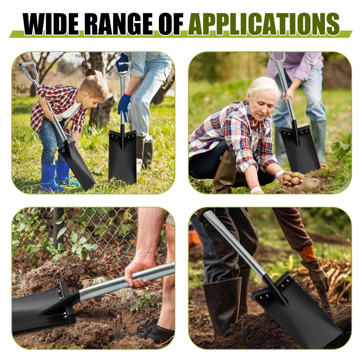 Oh Klyzo 2 Pcs All Steel D-Grip Handle Spade, Two Removable Footpads 13 Inch Blades, Seedling Shovels, Steel Garden Shovels for Shoveling, Prying and Planting