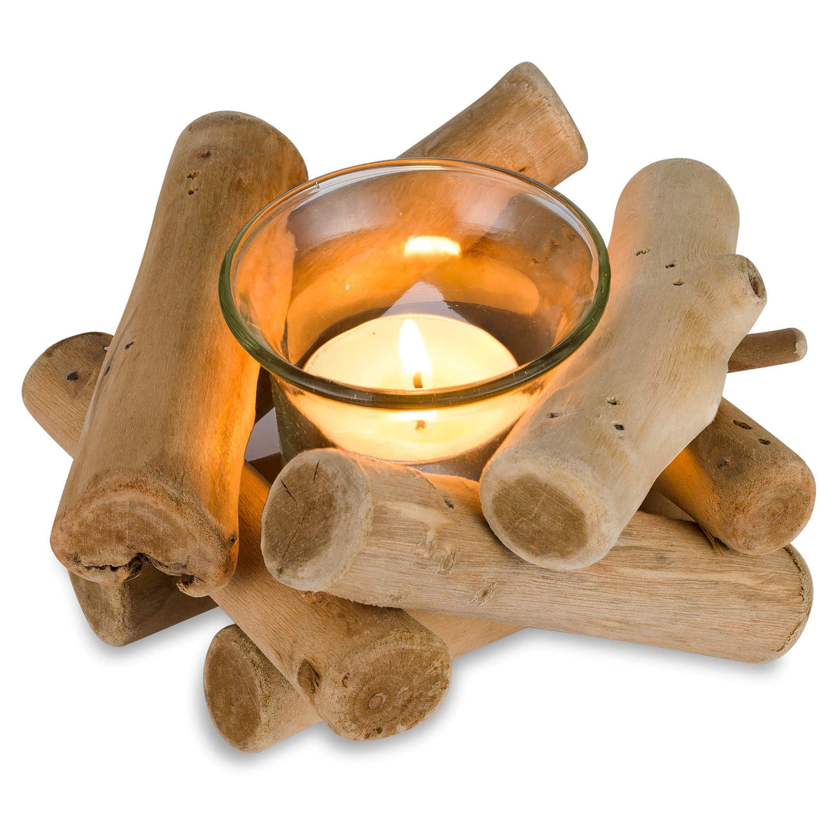 Sziqiqi Wooden Tea Light Candle Holder with Tealight Glass