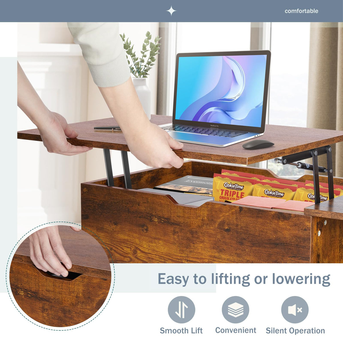 DUMOS Coffee Tables with Storage, Lifting Top for Living Room