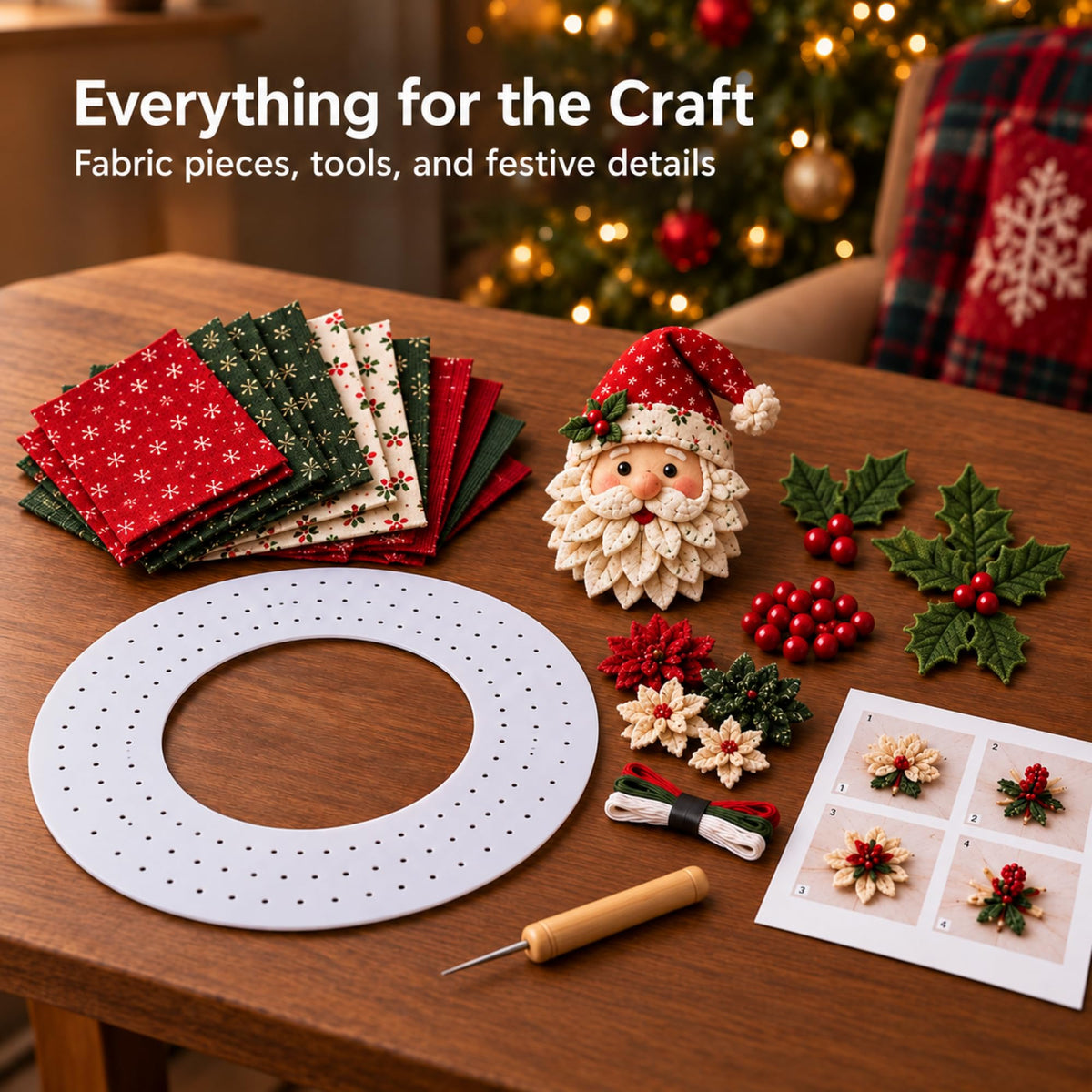 3D Fabric Poke Wreath Kit for Adults, Christmas Door Decor，Set C