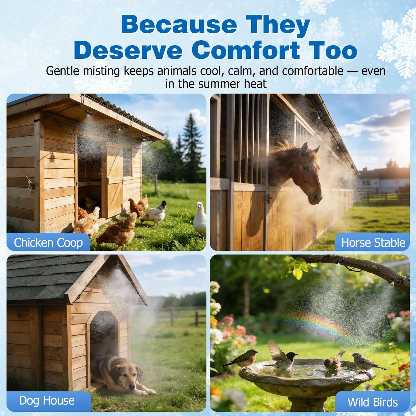 Mellbree Misters for Outside Patio 30FT/9M, Pre-Assembled Misting Cooling System with 8 Brass Nozzles & 3/4" Adapter, Outdoor Mister for Backyard, Garden, Greenhouse, Chicken Coop, Dog House