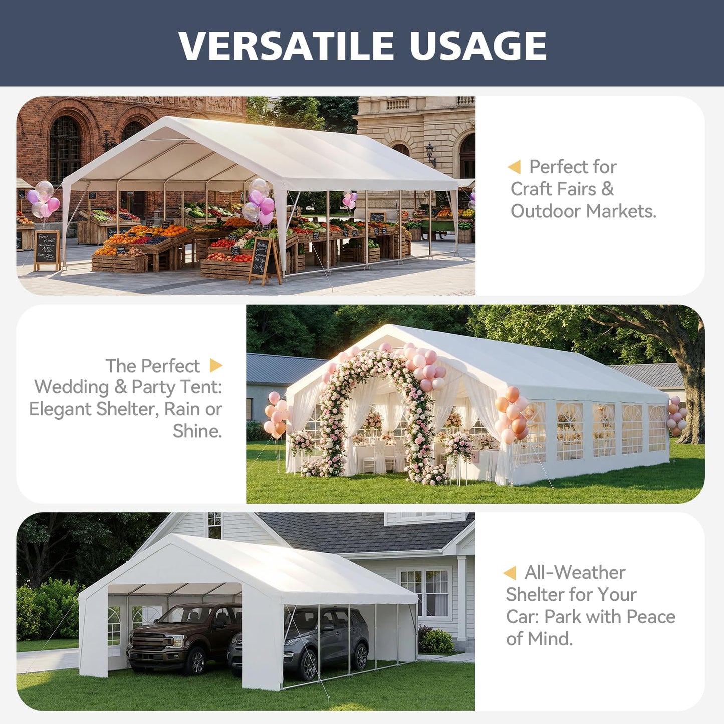 Binplax Party Tent 16x32 Canopy Heavy Duty, Waterproof Outdoor Event Tent with Removable Sidewalls & Roll-Up Door, Portable Carport for Wedding, BBQ, Camping, Birthday Party