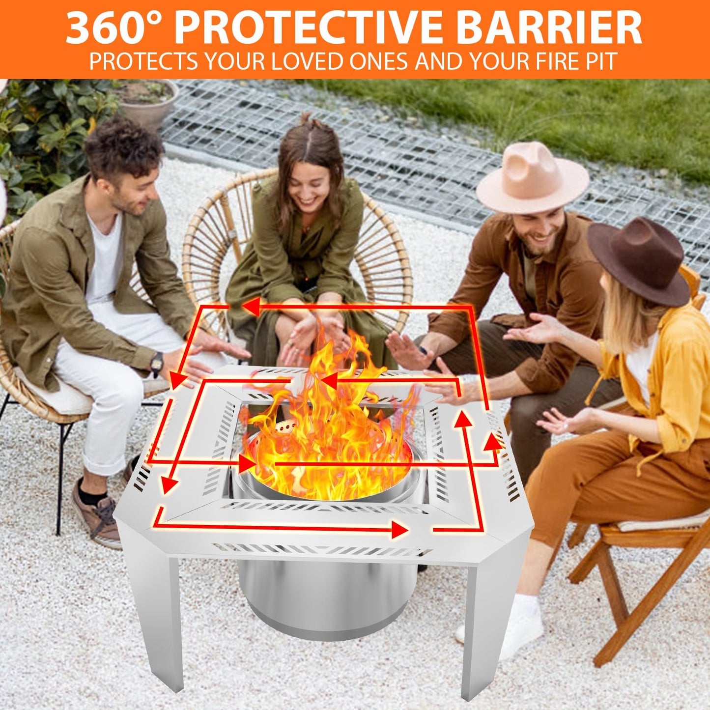 Uniflasy Fire Pit Surround Table for Solo Stove Yukon– Adjustable 41"/48" Stainless Steel Tabletop with Safety Barrier, Fits Yukon, Bonfire, Ranger, Tiki, Outdoor Table for Smokeless Fire Pit