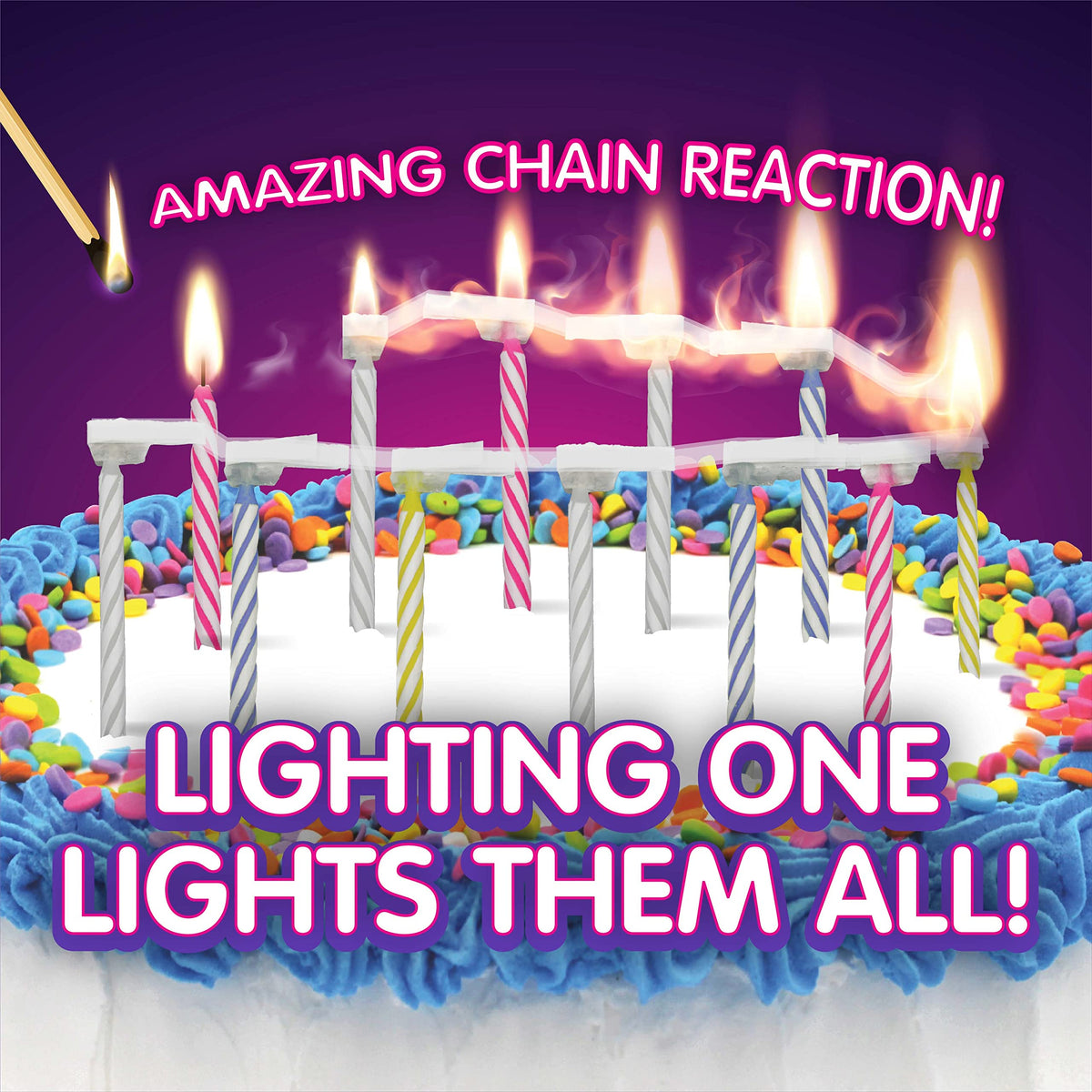 BEST PARTY EVER! Quick Light Chain Reaction Bithday Cake Candles, 48 Count