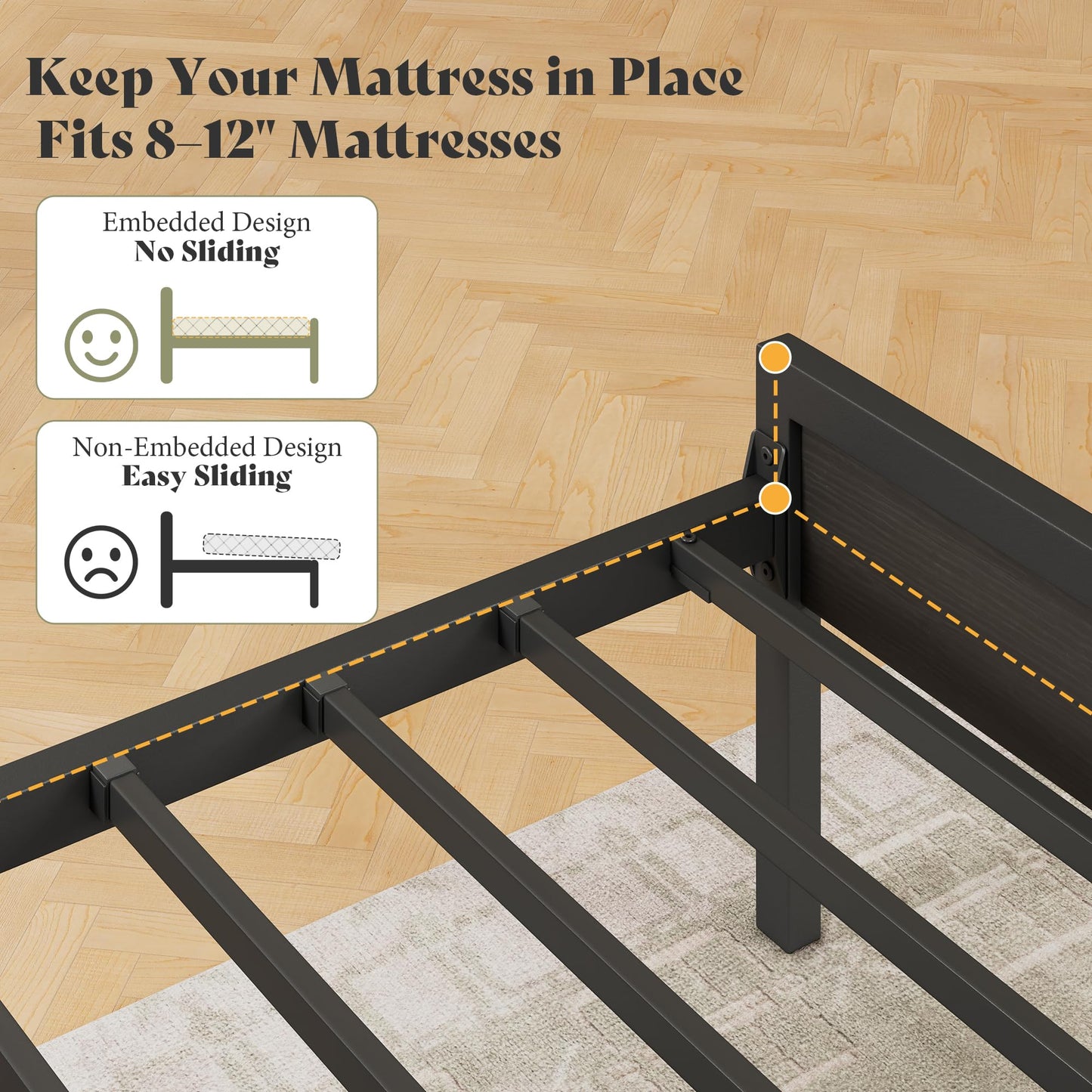 AMERLIFE Queen Size Bed Frame with Storage Headboard & Charging Station, Industrial Metal Platform Bed with Large Under-Bed Storage, Heavy Duty Slats, No Box Spring Needed, Black
