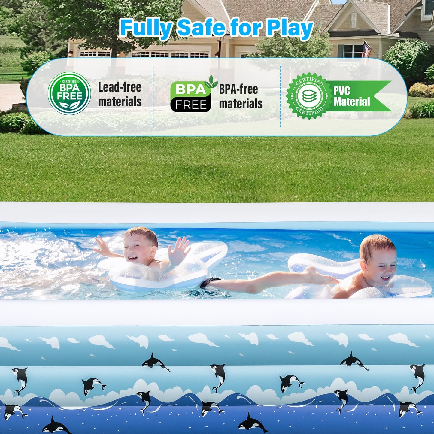 Inflatable Pool 145" x 74" x 22" Large Swimming Pool for Adults & Kids, Oversized Blow Up Pool for Family, Durable Thickened Backyard Kiddie Pool for Outdoor, Garden