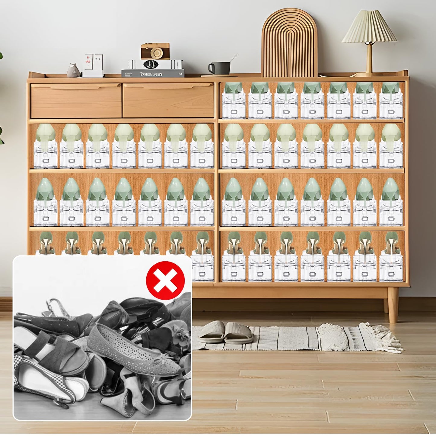 MOOKNAT Clear Shoe Slot Organizer, 30 Pack Adjustable Shoe Slots Organizer for Closet Clear Shoe Stackers Shoe Rack Holder Shoes Space Savers for a Pair of Shoes
