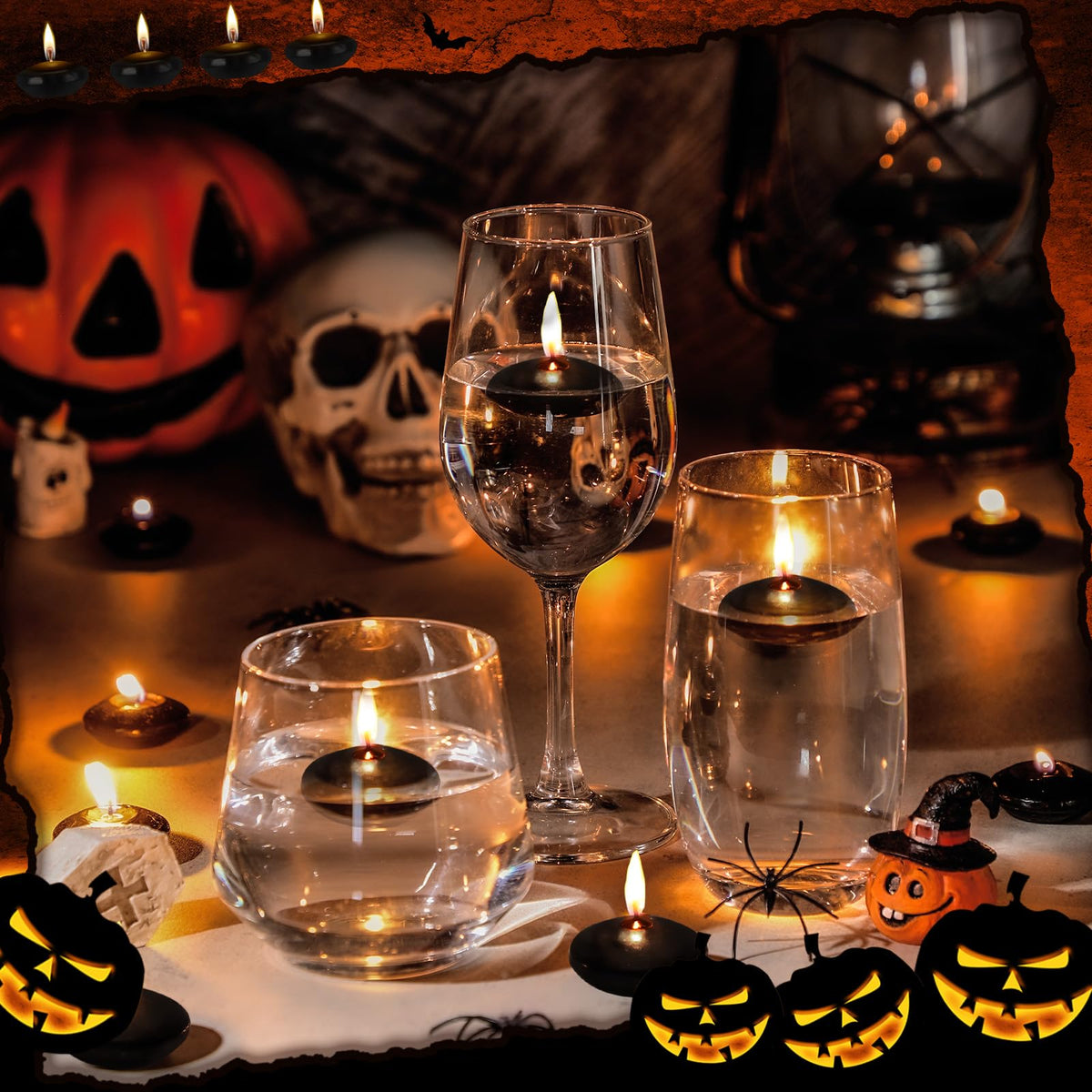 Nuanchu 20 Pcs 1.5 Inch Black Floating Candles, Unscented for Centerpieces
