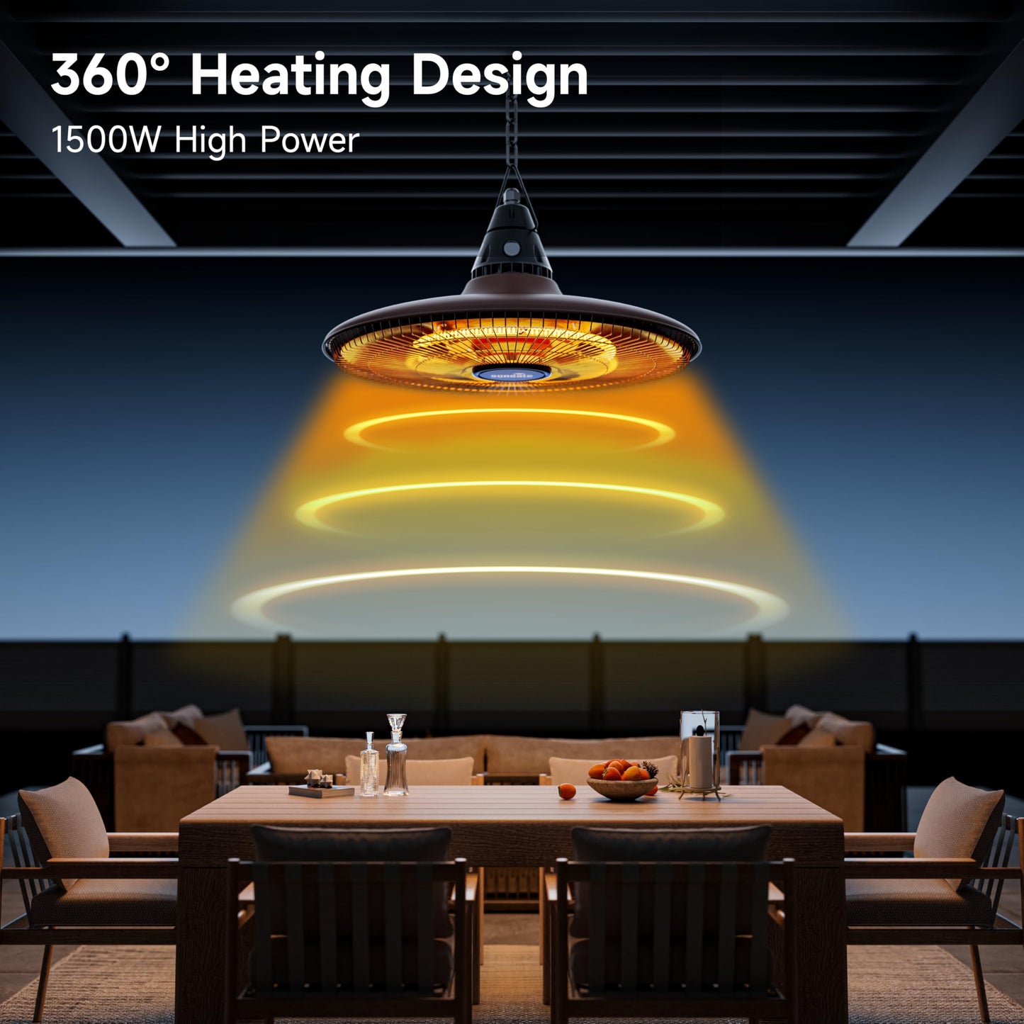 Hanging Heater, 1500W Outdoor Electric Patio Ceiling Heater with Remote Control, Infrared for Courtyard, Garage, Patio, Overheat & Tip-Over Protection, Waterproof, Brown
