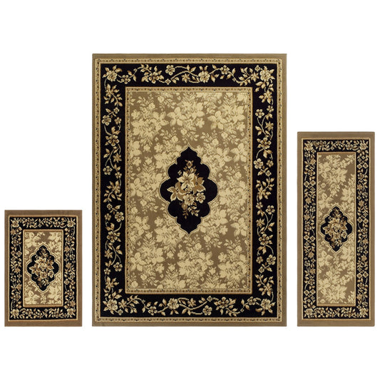 Superior Elton Area Rug Set, 3 Piece, Dark Beige/Ivory