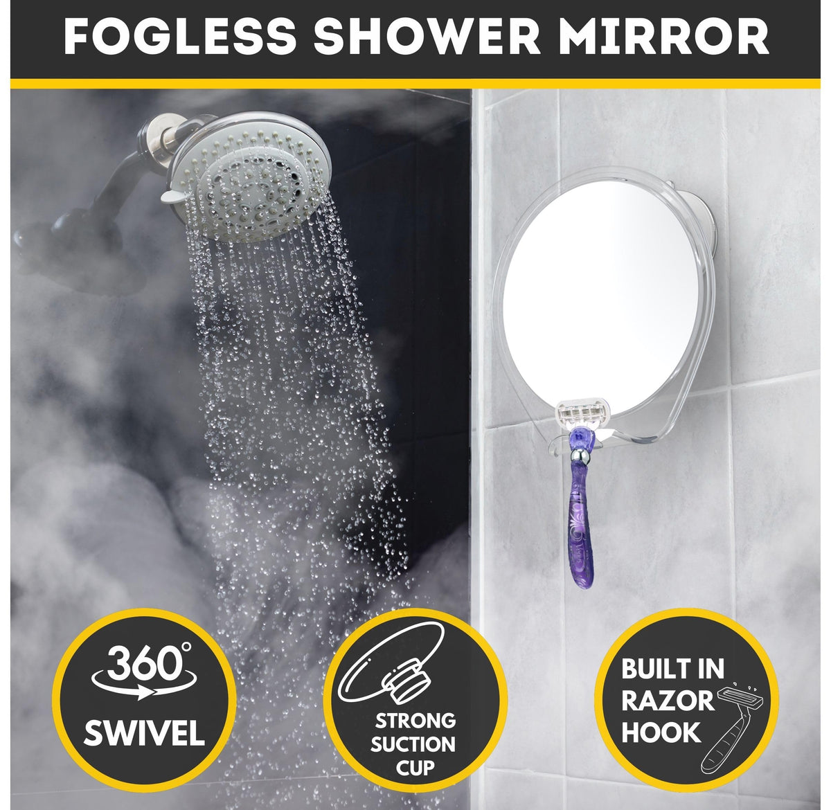 HONEYBULL Fogless Shower Mirror for Shaving with Suction Mount, White