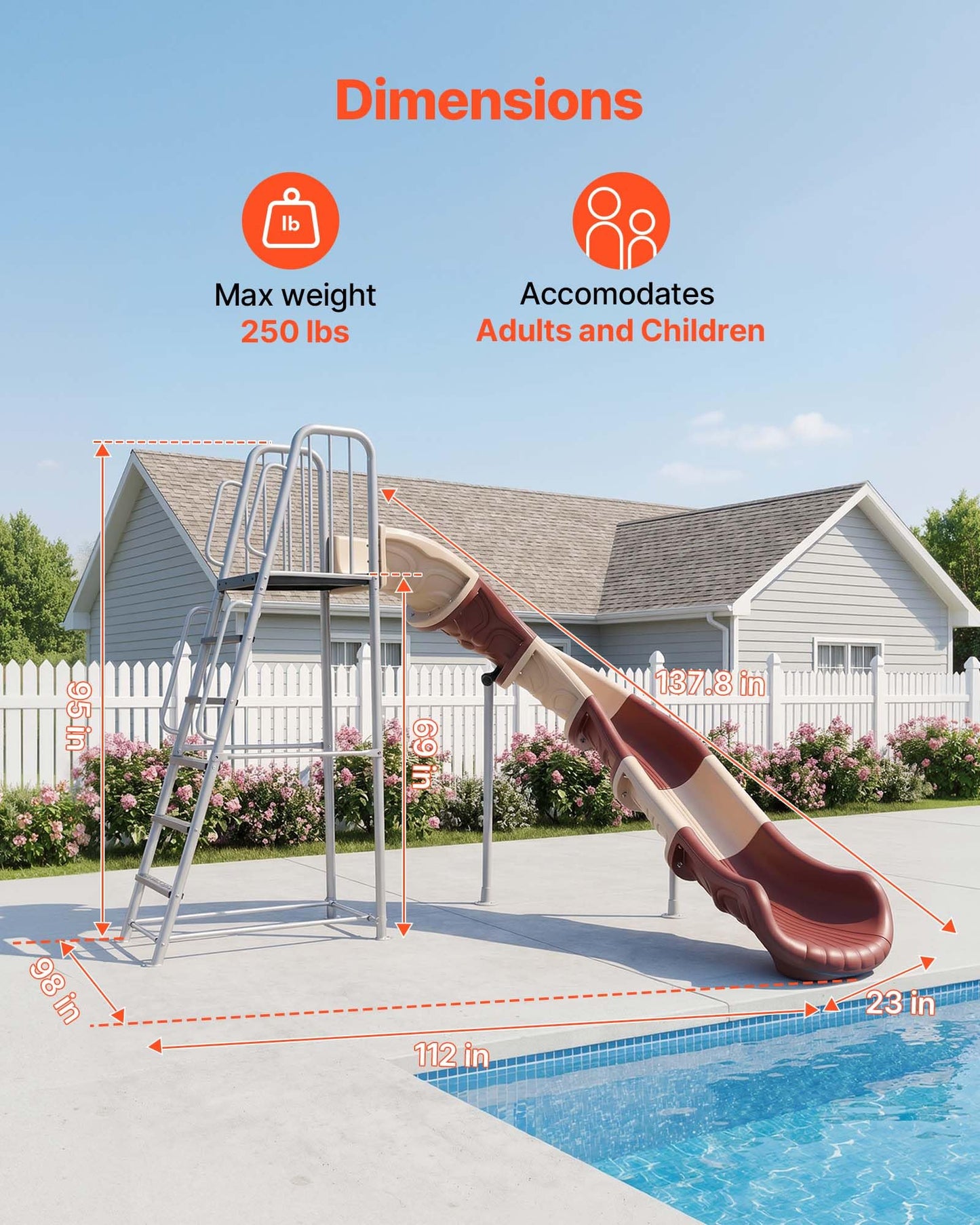 VEVOR Water Slide, Big 10 ft Outdoor Curved Waterslide with Built in Adjustable Sprinkler and Ladder, Free Standing Pool Slide, Metal & Plastic Playground Equipment, Platform for Backyard Fun