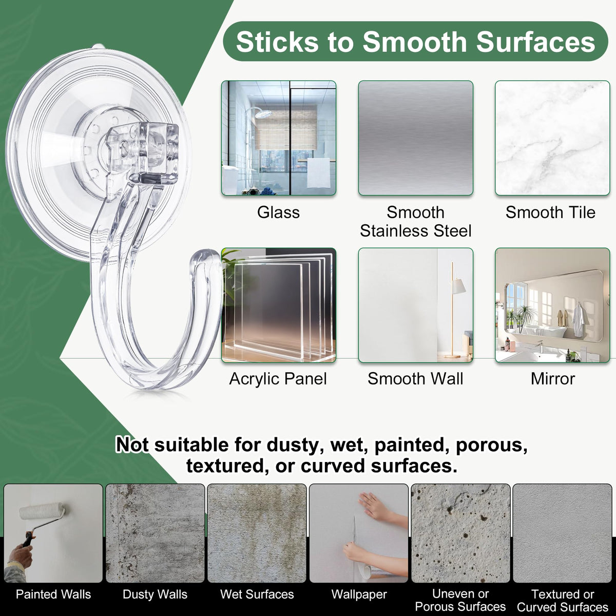 ANDGOO Suction Cup Hooks for Door Wreaths, Wreath Hangers for Front Door