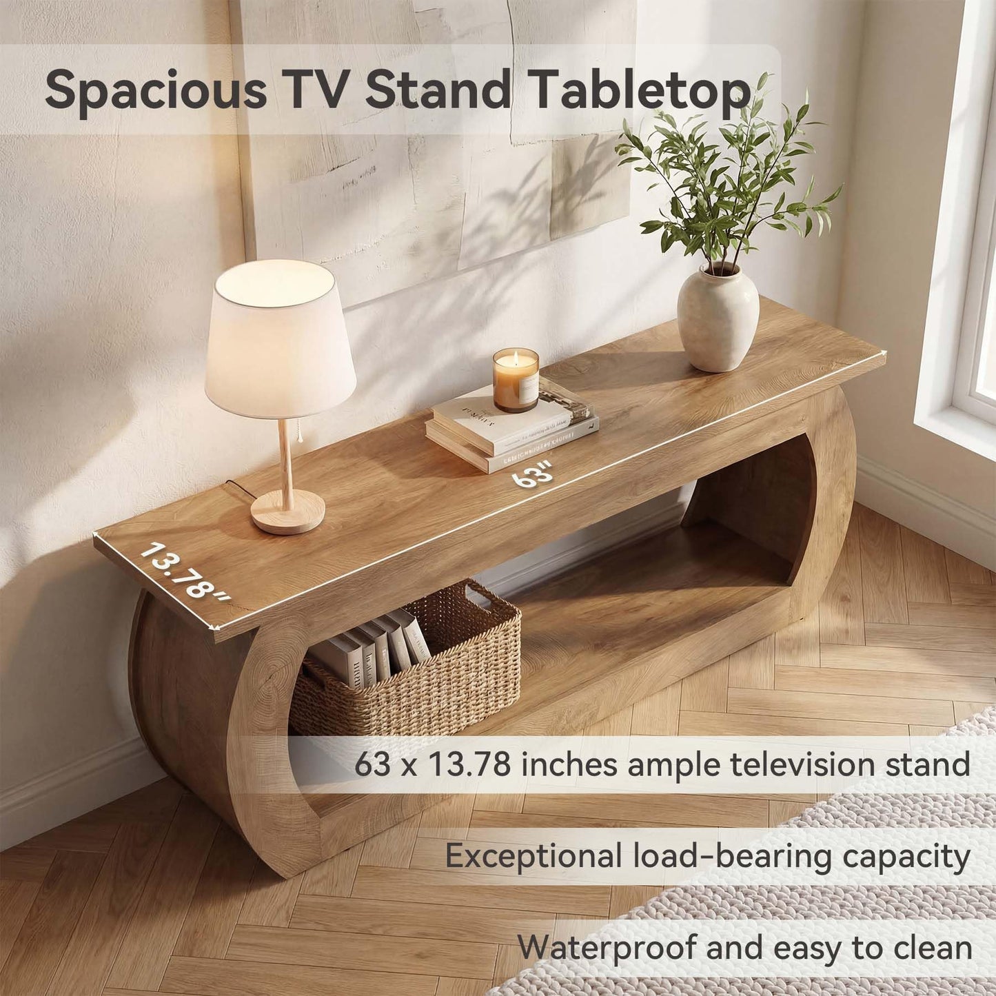 LITTLE TREE TV Stand for 65 Inch, Wooden Entertainment Center with Storage