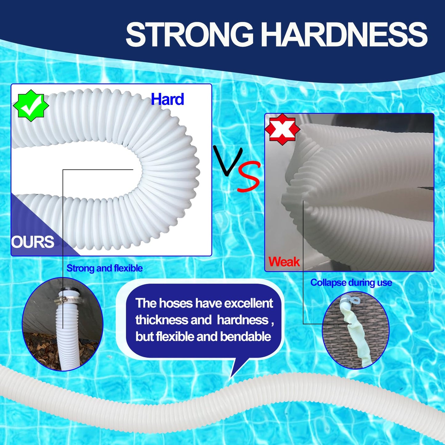 Pool Hoses for Above Ground Pools, 4 Pack 1.25 x 59 Inch Pool Filter Pump Hoses, 1 1/4 Pool Hoses Compatible with Intex Pool Filter Pump 607, 637 With 8 Metal Clamps(4)