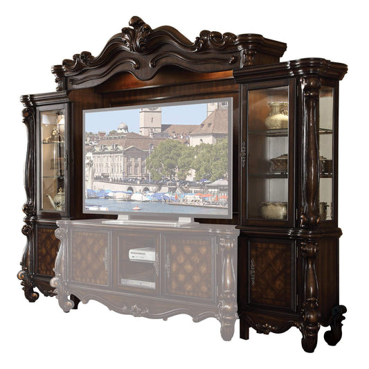 HomeRoots Decor 21-inch X 118-inch X 95-inch Cherry Oak Wood Poly Resin Glass Entertainment Center