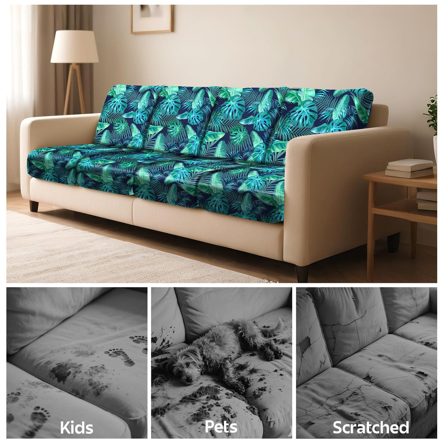 pickyNproud 8Pcs Patio Cushion Covers Stretch Outdoor Couch Cushions Slipcovers Replacement Washable Furniture Protector with Elastic Bottom Sofa Chair Seat Cover, Palm Leaves