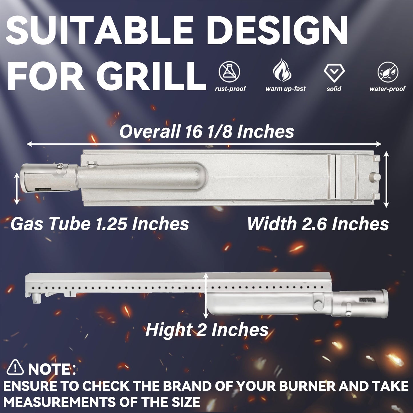 4 PC 304 Heavy Duty Cast Stainless Steel BBQ Premium Gas Grill Burners Replacements Parts for Bull,Cal,Flame,Blaze,Turbo,Beefeater,Lion,Thermos,CharBroil,Jenn Air,Nexgrill,Aussie, Bakers Chefs,etc.