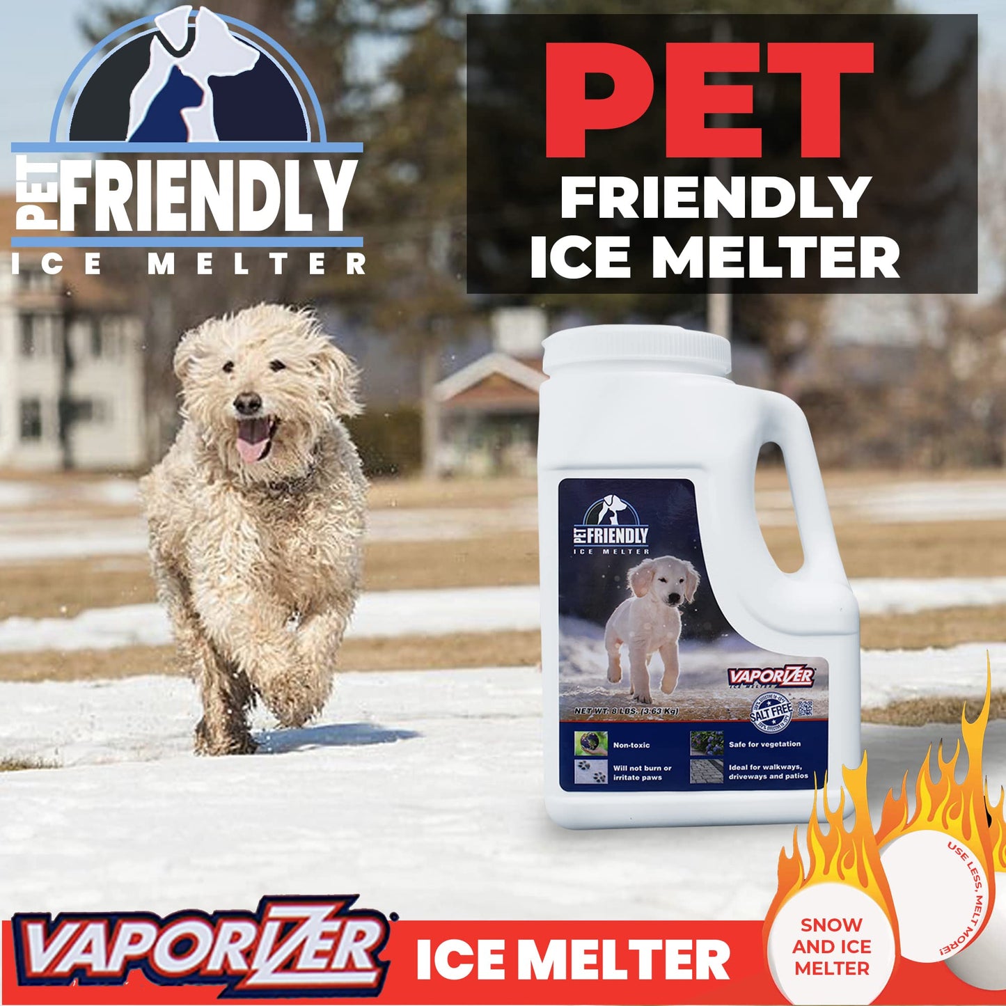 Snow & Ice Melter Pet Safe & Paws 100% Salt Free - Safe for Dogs & Cats - Effective to -25°F 8lb Shaker Jug