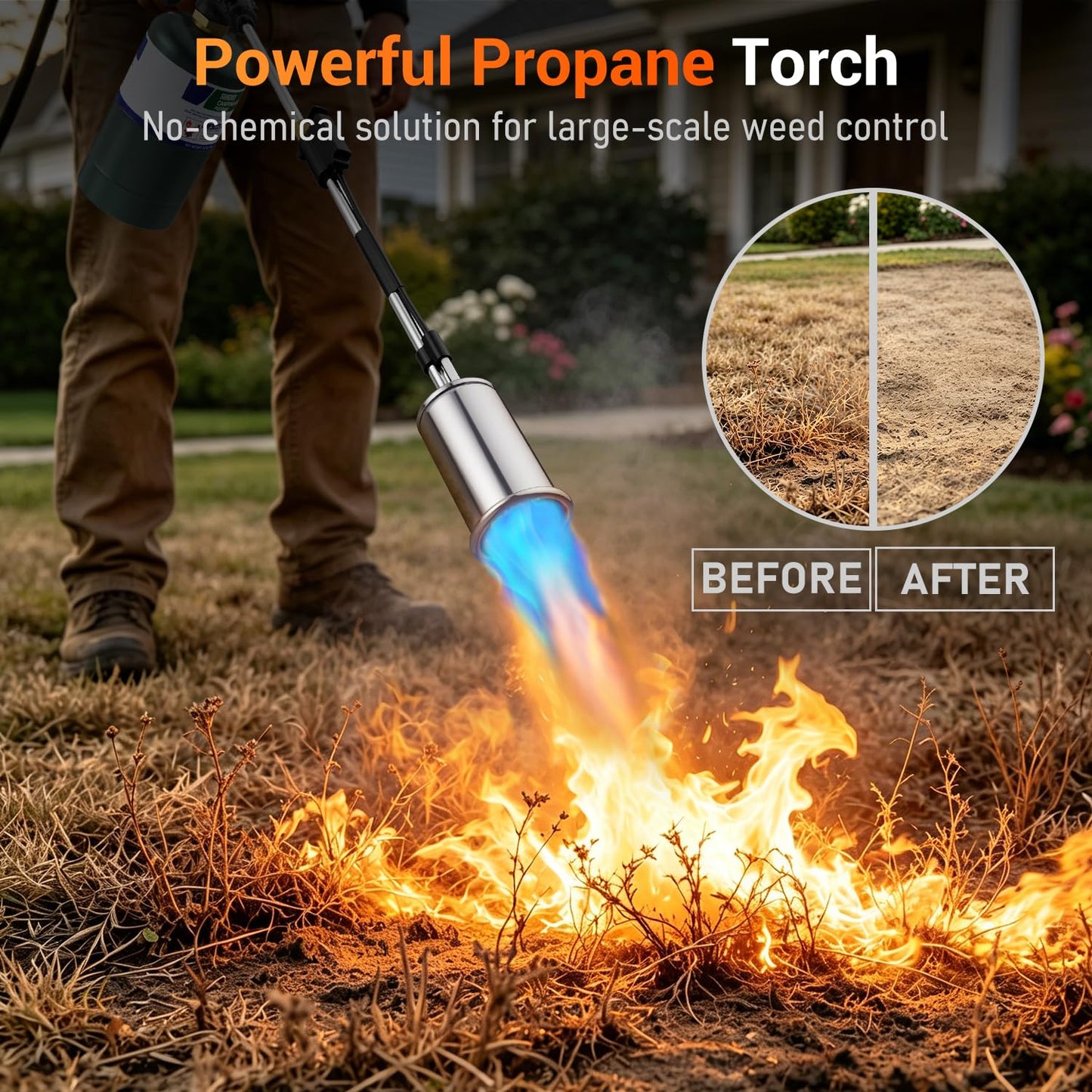 Sondiko Propane Torch Weed Burner, High Output Weed Torch Flamethrower, 30" Detachable Long Arm Heavy Duty Blow Torch For Garden, Wood, Ice, Snow, Melting(PROPANE TANK NOT INCLUDED)