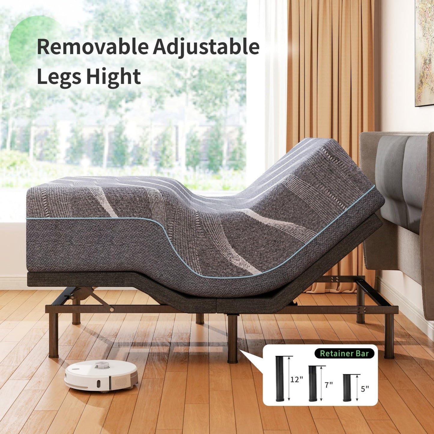 Vipbear Adjustable Bed Frame Massage Full with 14" Memory Foam Grey Mattress Head & Foot & Headrest Incline Electric Bed with Wireless Remote & APP | Zero Gravity | Anti-Snore | USB Ports