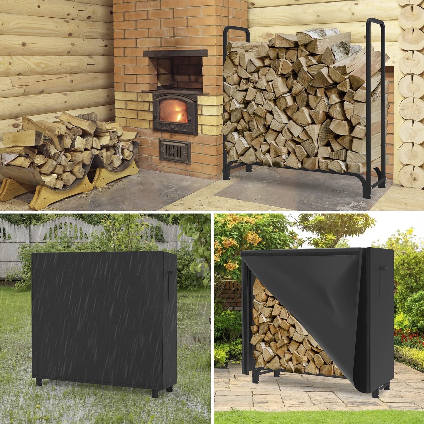 WALMANN 4ft Firewood Log Rack with Cover Outdoor, Heavy Duty Firewood Rack