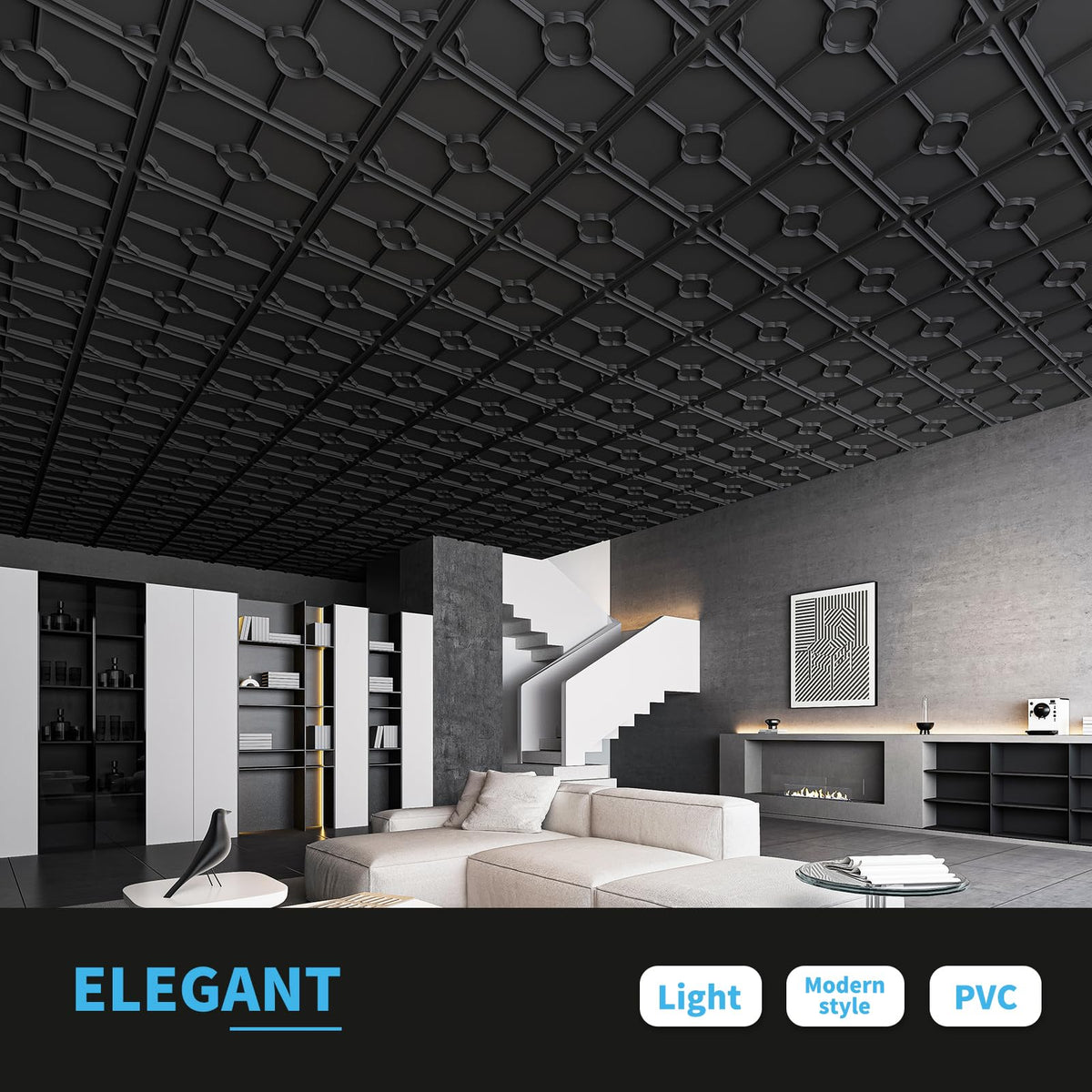 Art3d Drop Ceiling Tiles for Suspended Grid, 2 x 2 ft, 12-Pack, Black