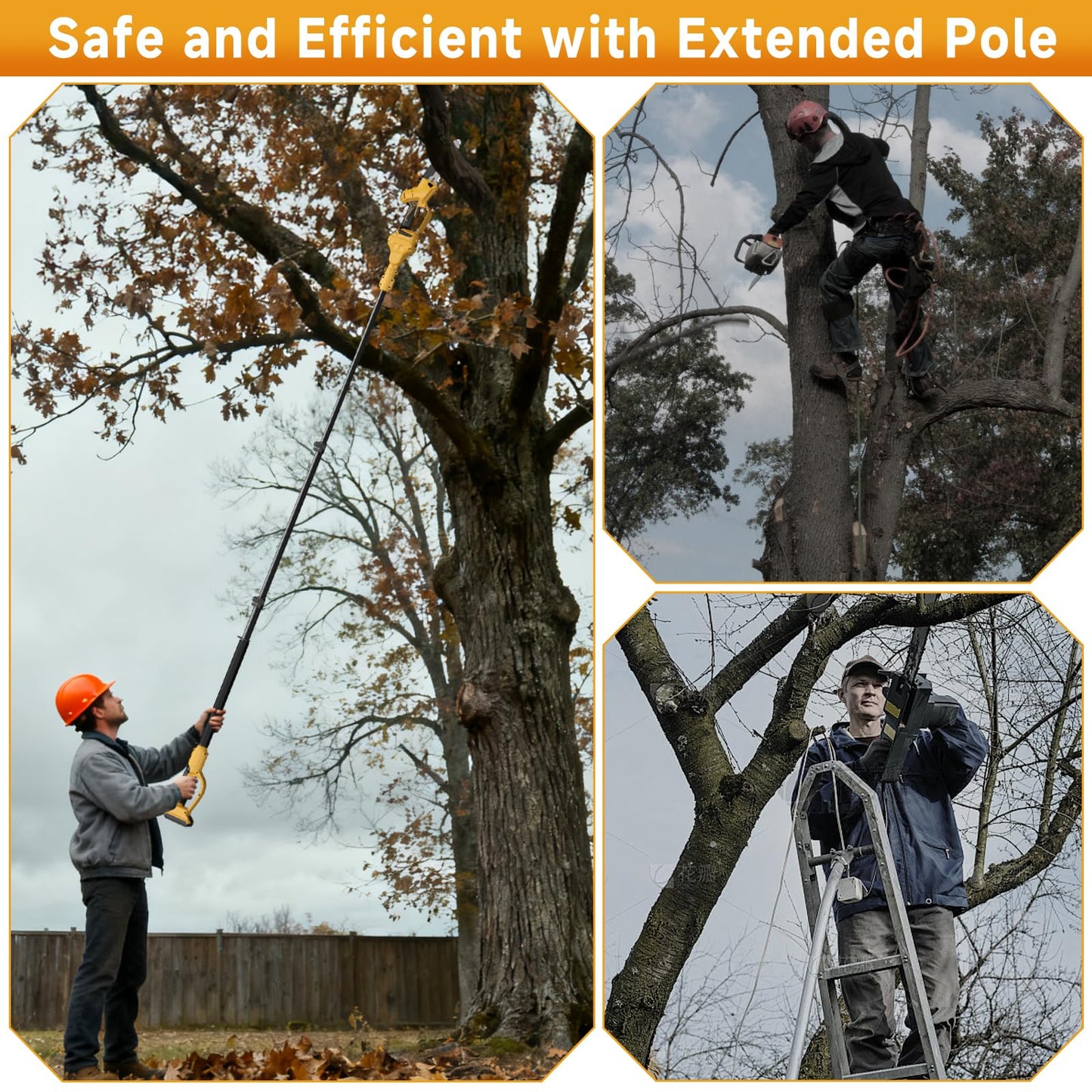 2-in-1 Cordless 8 Inch Pole Saw & Mini Chainsaw Compatible with Dewalt 20V Max Batteries (Not Included), Electric Pole Saws for Tree Trimming Battery Powered with 15.5 FT Max Reach Extension Pole