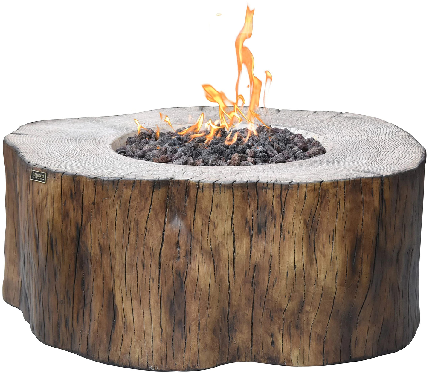 Elementi | Manchester Gas Fire Pit Cast Concrete Semi-Round Fire Table, Outdoor Fire Pit Electronic Ignition | Canvas Cover, Lava Rock Included | Red Wood (Propane Gas)
