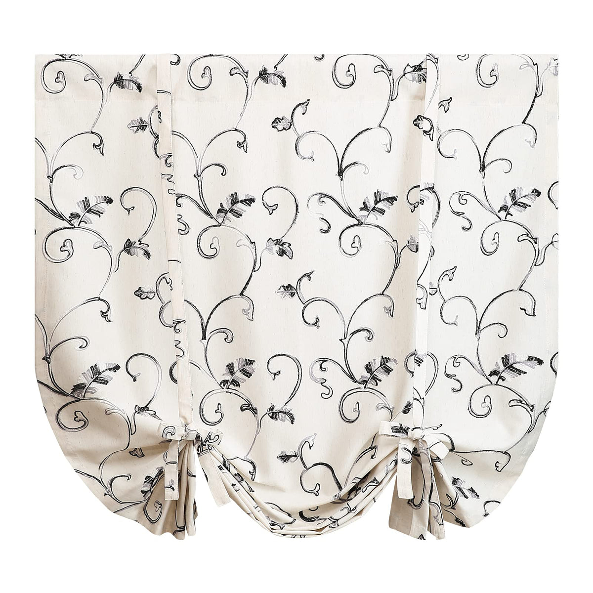 VOGOL Gray Vine Embroidered Curtain Tie-Up Balloon Shade, 42 x 63