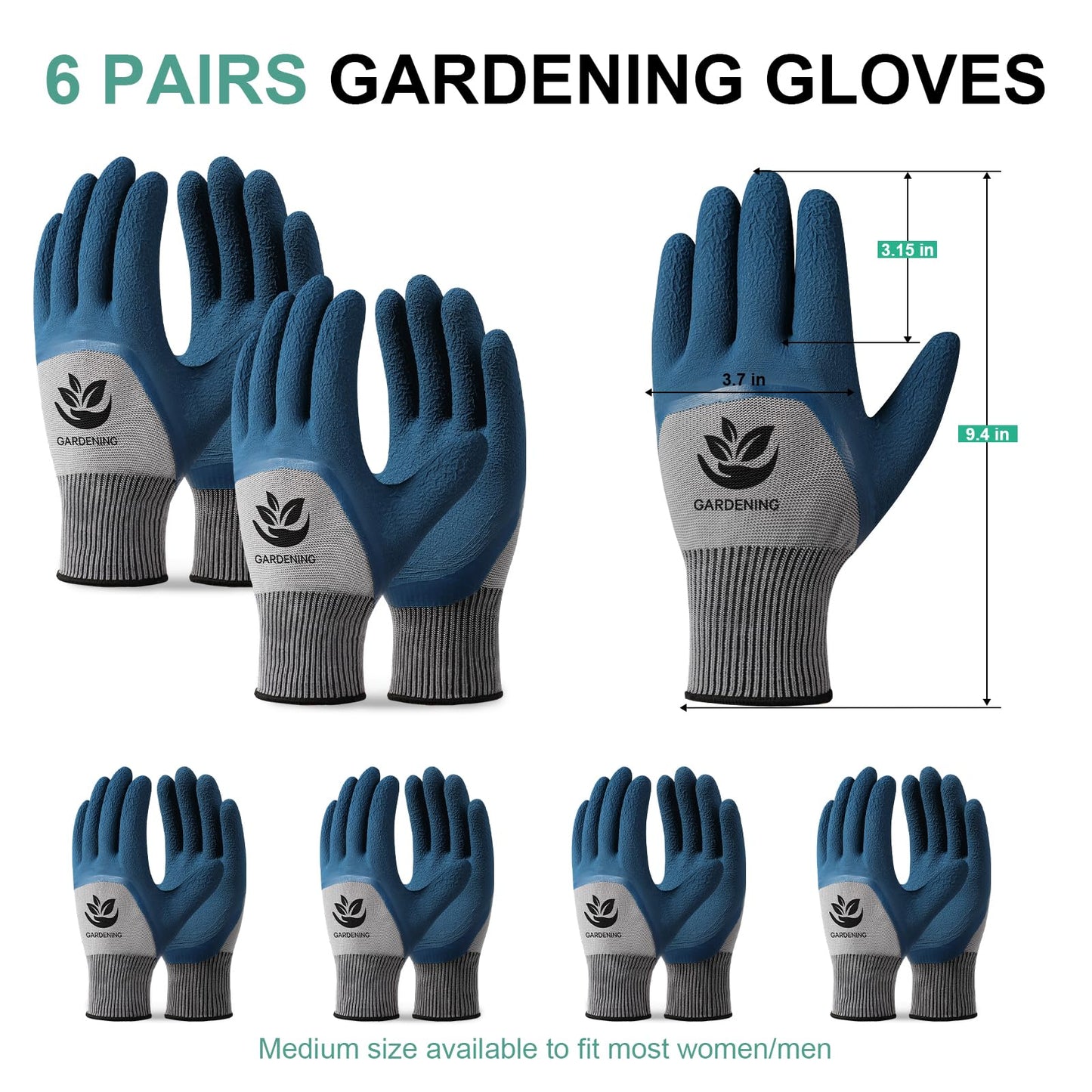 Gardening Gloves for Women Men - 6 Pairs Thorn-Proof Breathable Hard-wearing Latex Coated Garden Gloves for Women , Indoor/Outdoor Activities Protective Working Gloves with Grip, Blue & Grey
