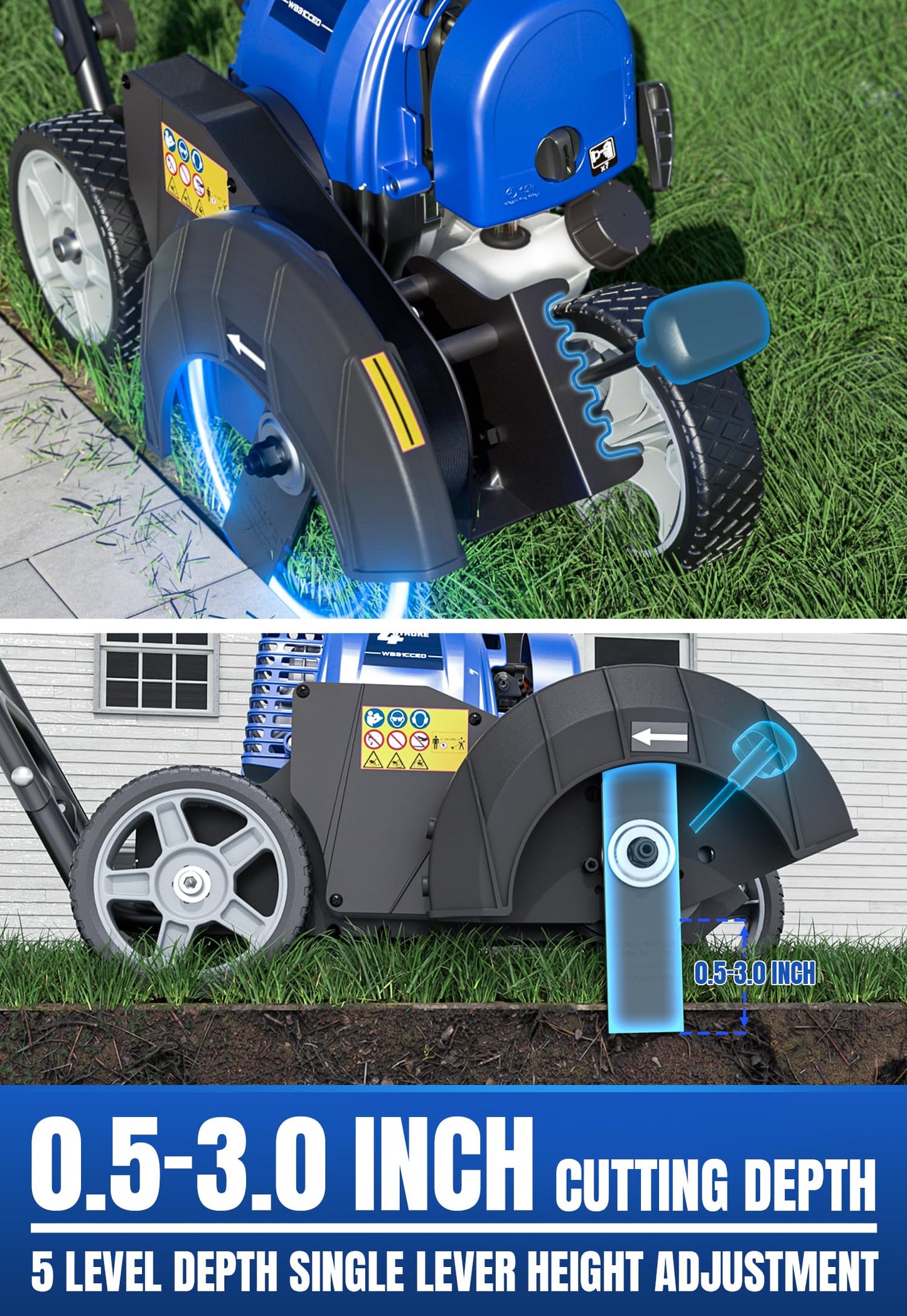 Wild Badger Power Sidewalk Edger Lawn Tool Gas 31cc WB31CCED, Blue