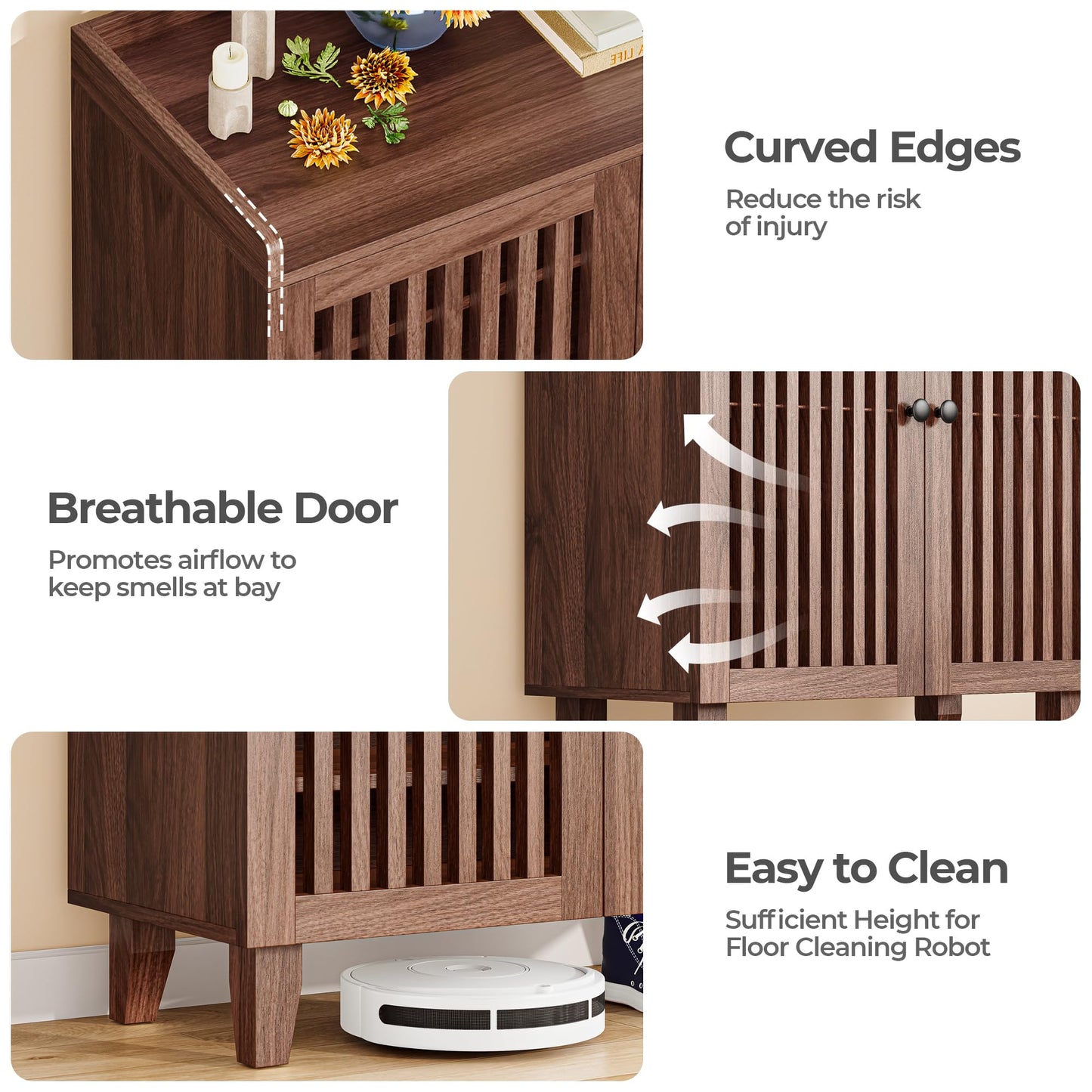 IRONCK Shoe Cabinet with Slatted Doors, 6-Tier Shoe Storage Cabinet with Adjustable Shelves, Wooden Shoe Rack Organizer for Entryway, Hallway, Closet, Living Room, Walnut