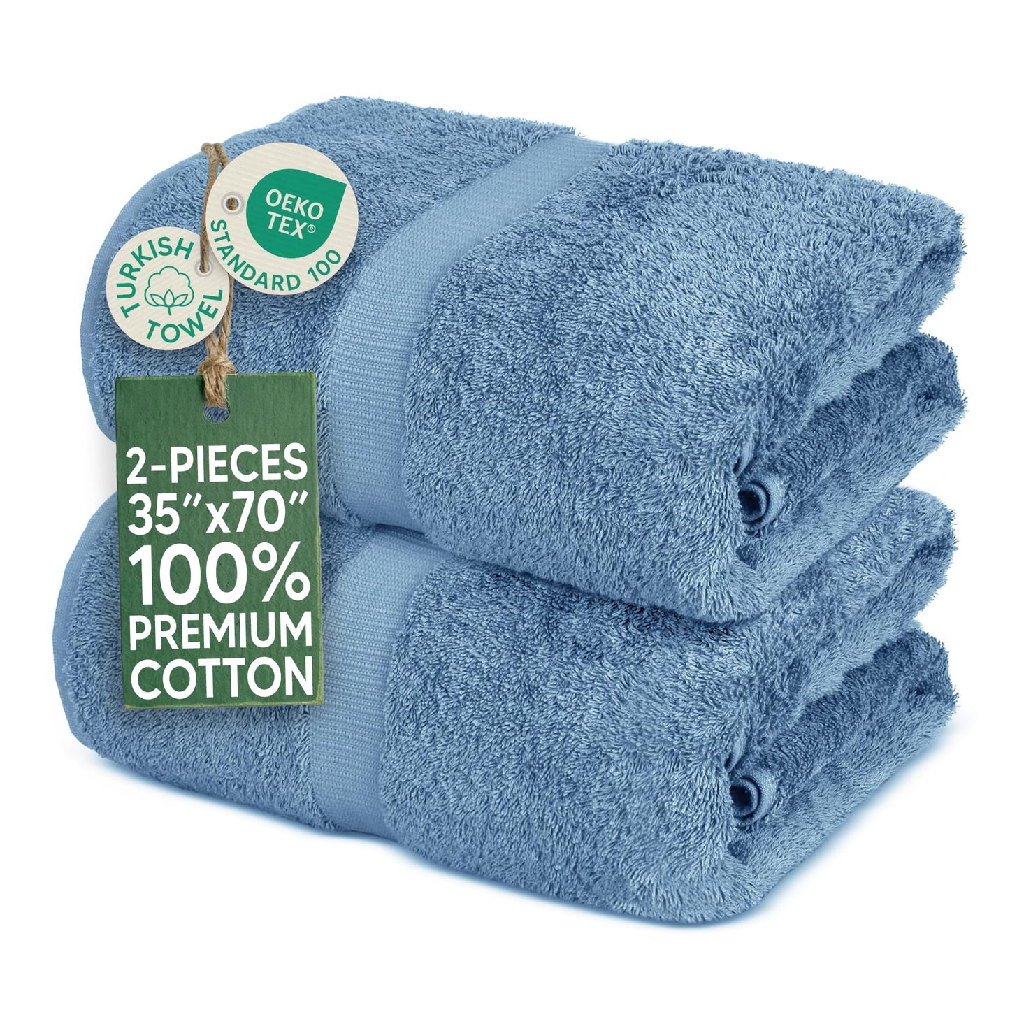 Towel Bazaar Premium Turkish Cotton Super Soft and Absorbent Towels (2-Piece Bath Sheet Towel, Wedgwood), 35" x 70"