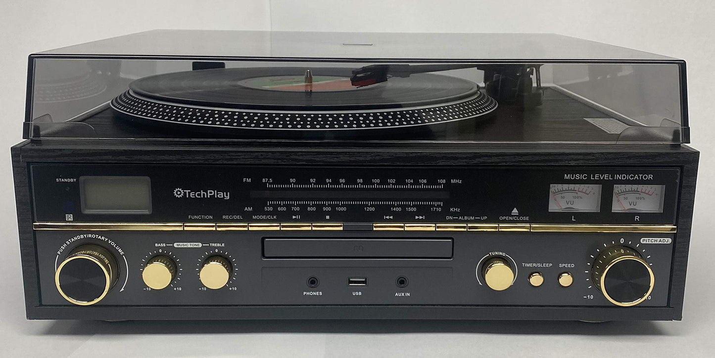TechPlay Commander, Turntable w/Pitch Control, CD Player, Amplifier W/VU Meter, Bluetooth and USB Recording