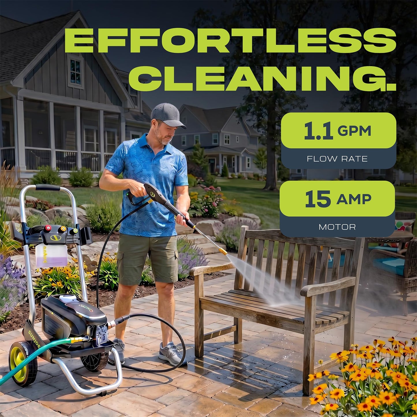 Sun Joe 2200 PSI Electric Pressure Washer, 1.1 GPM with Foam Cannon, Turbo Nozzle, 25 Ft Hose, 35 Ft Cord, 13-Amp Power Cleaner for Outdoor Surfaces SPX7000-MAX