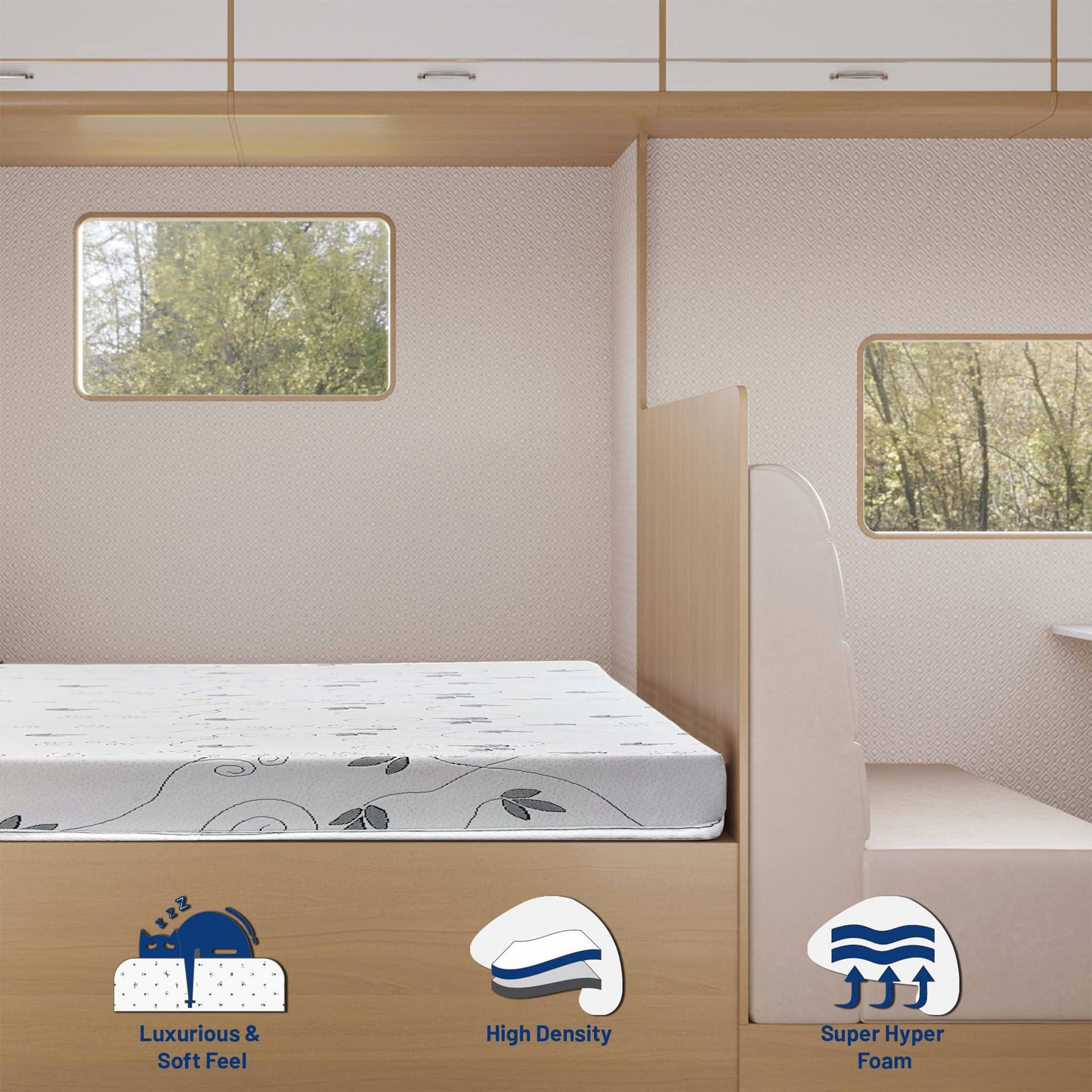 Greaton, 4-Inch High-Density Foam RV Mattress Replacement, Medium Firm, Good for Trailers, Camper Vans, Sofa Bed and Other Furniture Application, 80" x 30", White