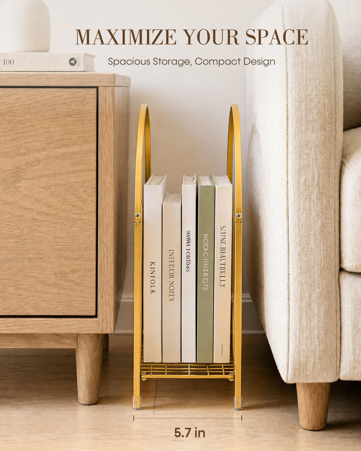 Medcph Gold Metal Magazine Holder, Magazine Rack & Storage Basket Organizer