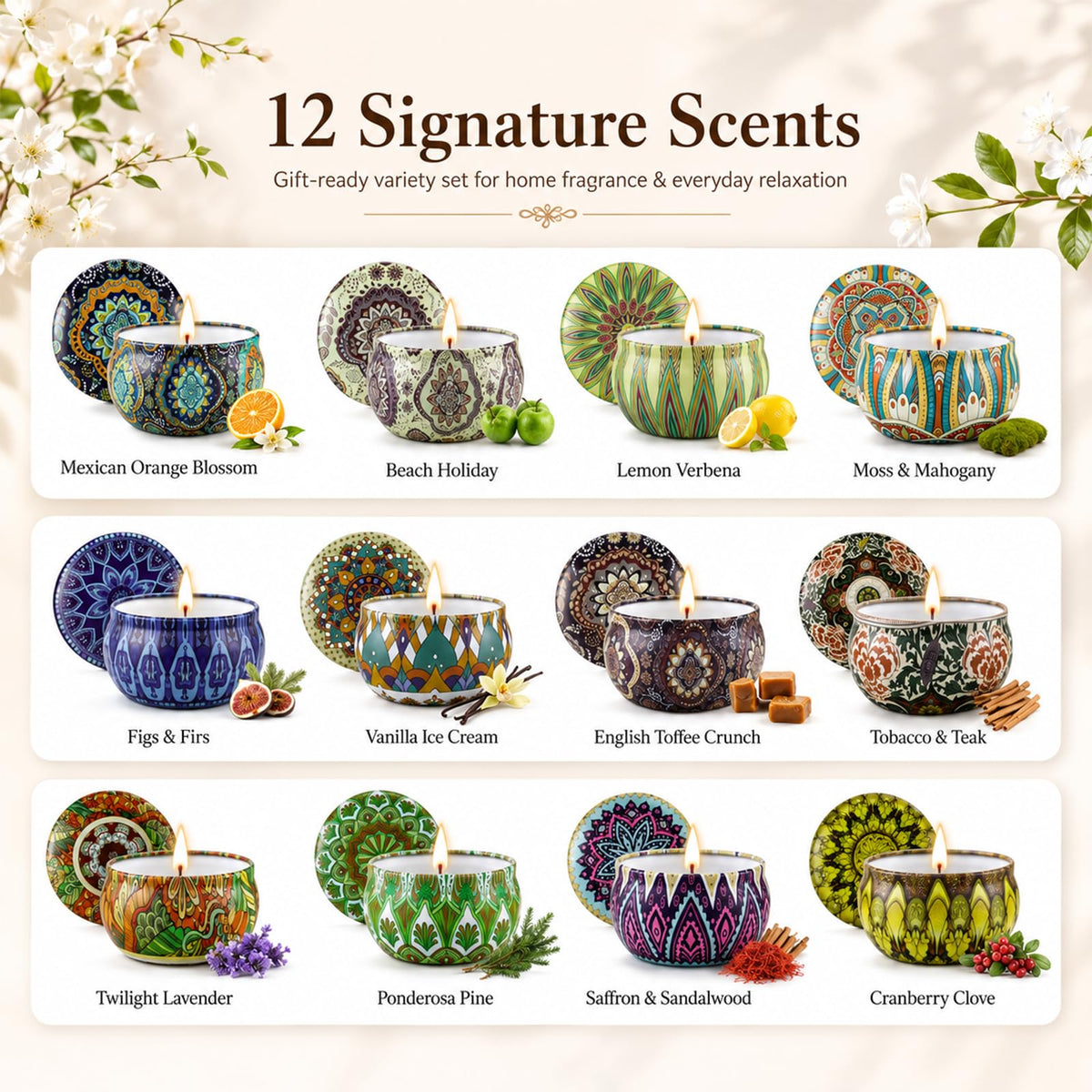 Scented Candles Gift Set, 12 Pack Travel Tin Candle Set, Gifts for Women