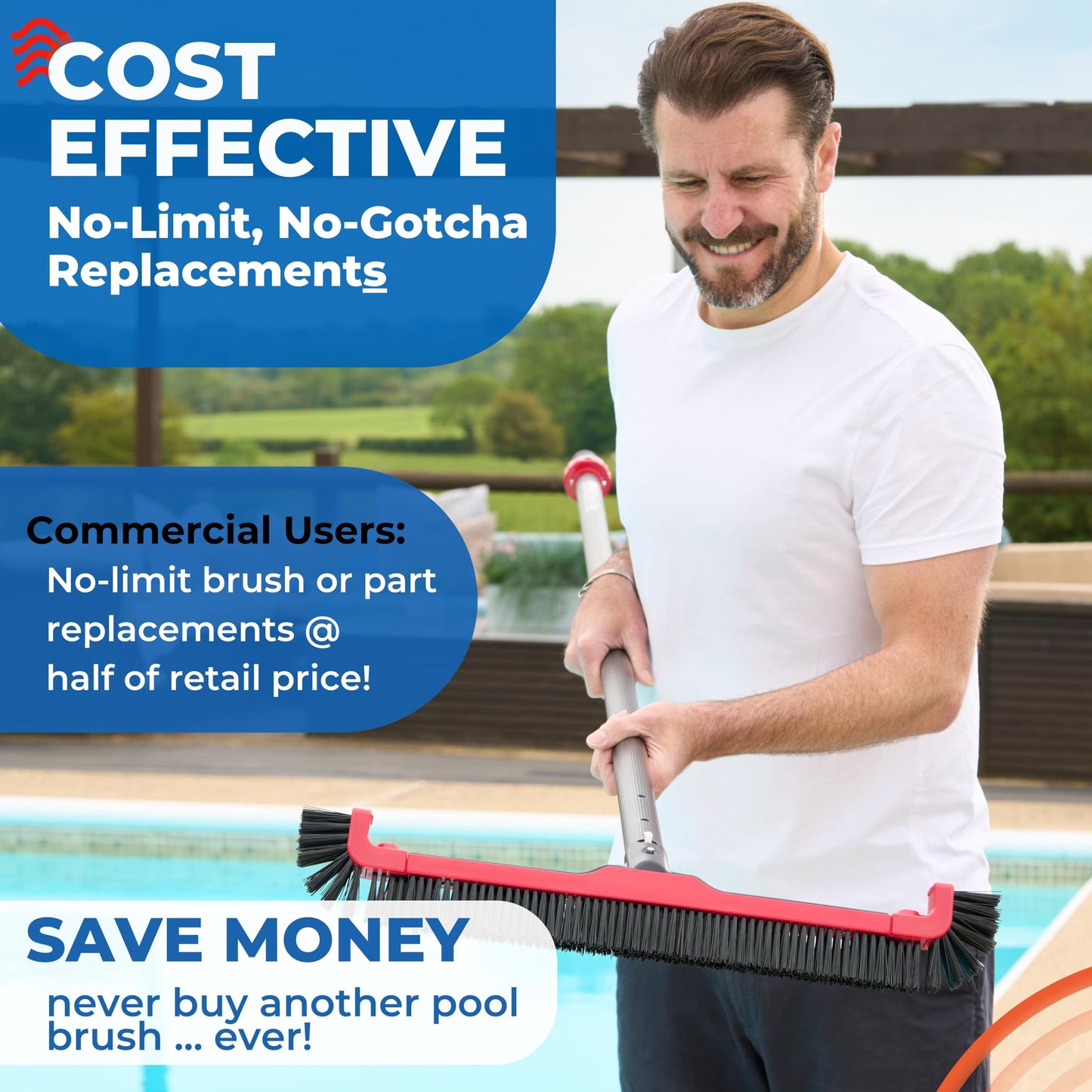 ProTuff 490 Promise 22in Pool Brush, Algae Scrubber for Walls & Steps
