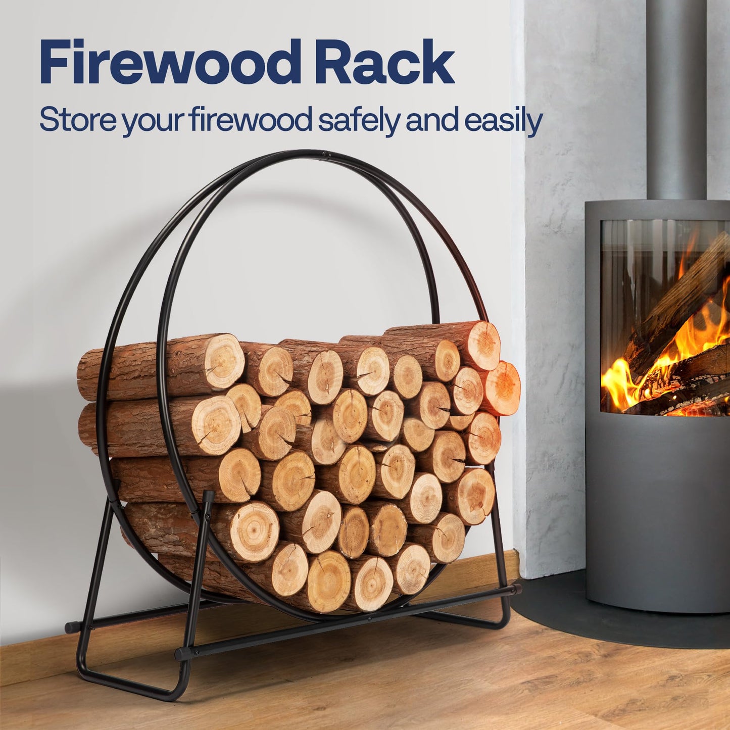 VIVOHOME 41 Inches Firewood Log Rack Hoop with Cover, Heavy Duty Solid Steel Fire Wood Storage Rack and Cover Set with Zipper, Round Log Holder Ring for Indoor Outdoor Patio Deck Porch