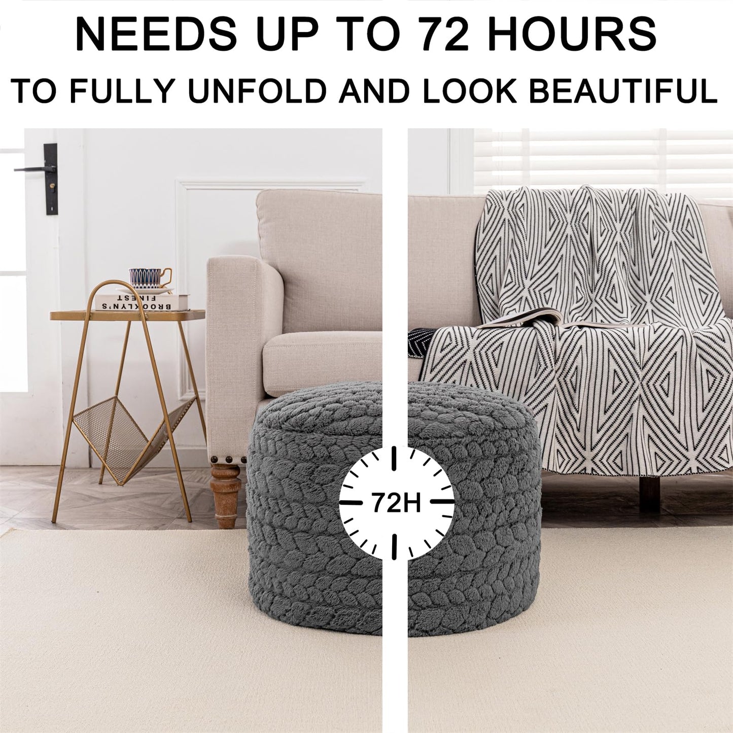 Round Pouf Ottoman 20 x 20 x 14 Inches Boho Poof Home Decor Floor Pouffe Ottoman Foot Rest for Couch Sofa Bean Bag Chairs Living Room Bedroom (Grey)
