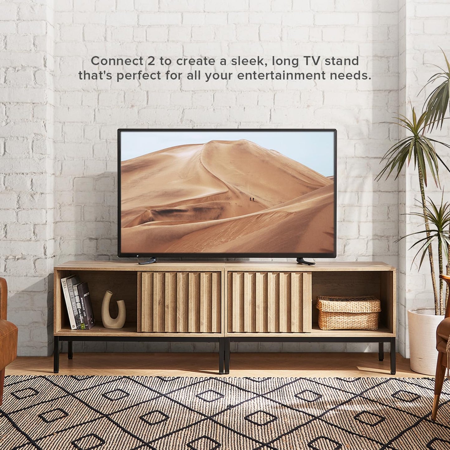 mopio Norwin Record Player Stand, 120 Albums Vinyl Record Storage, Turntable Stand, Media Stereo Storage Cabinet, Small TV Table, Removable Dividers, Fluted Sliding Door, Metal Legs, Living Room