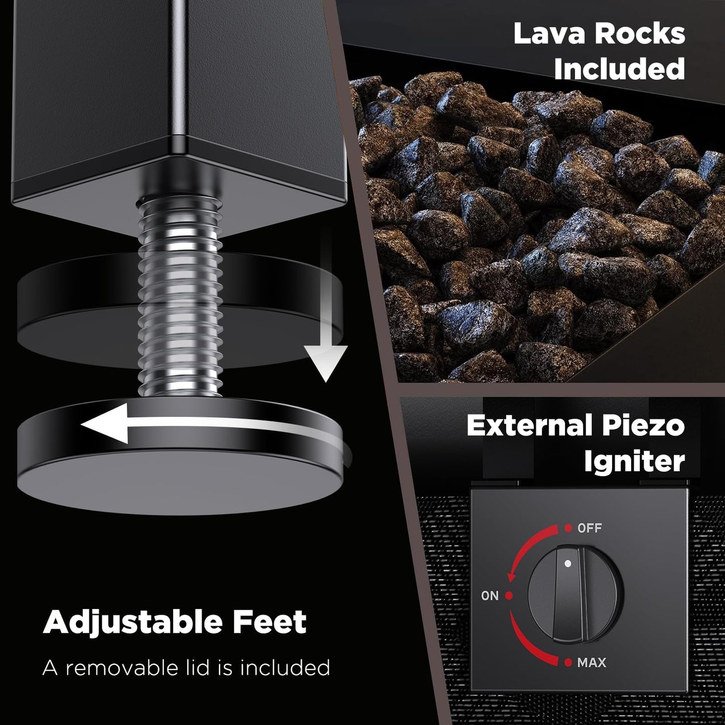 Ciays 28Inch Propane Fire Pit Table, 50,000 BTU Outdoor Gas Fire Pit Table CSA-Certified for Outside Patio with Removable Lid and Lava Rocks, Add Warmth and Ambience to Parties, Backyard, Garden