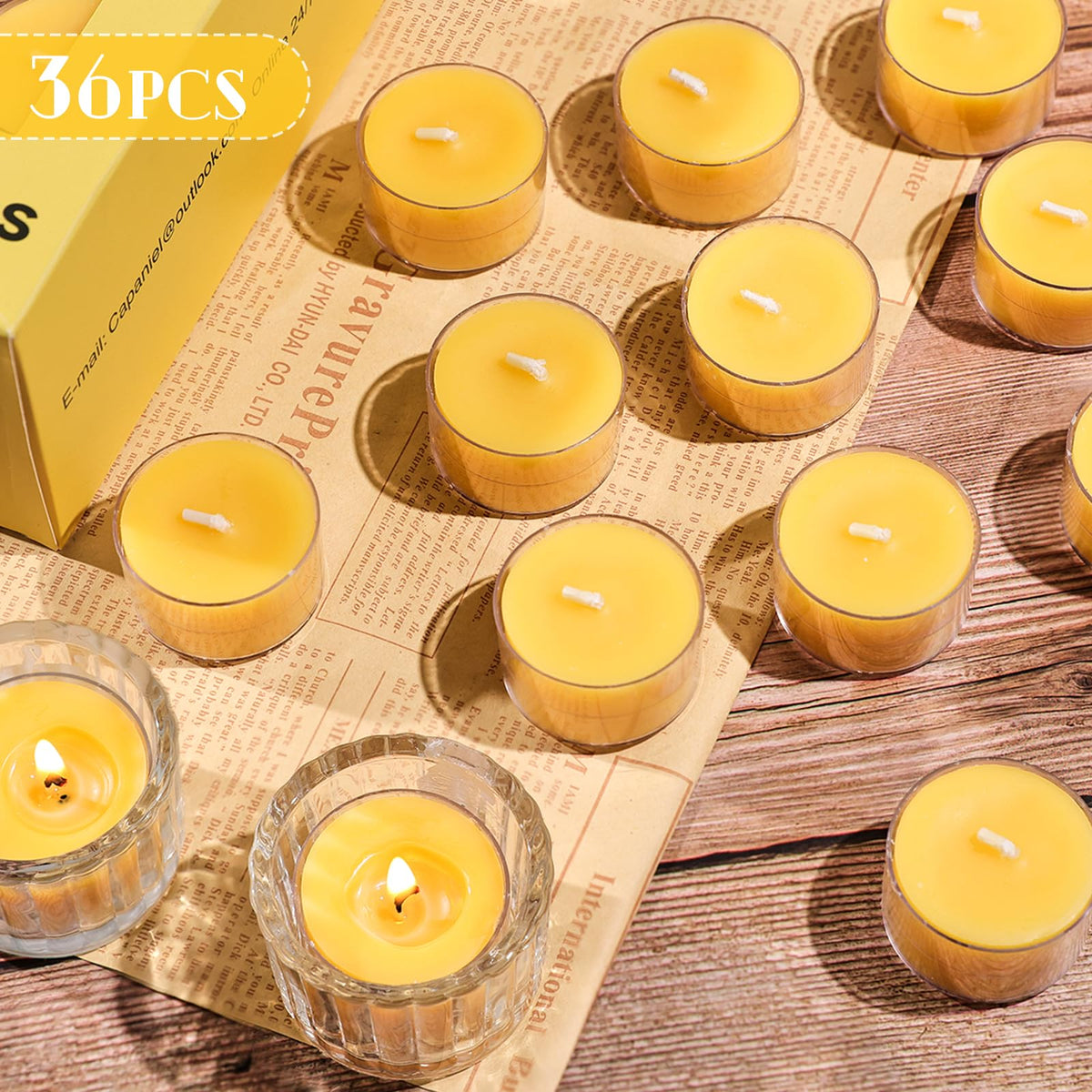 Pure Beeswax Tealight Candles,6-Hour Burn Tea Candles,36 Pack